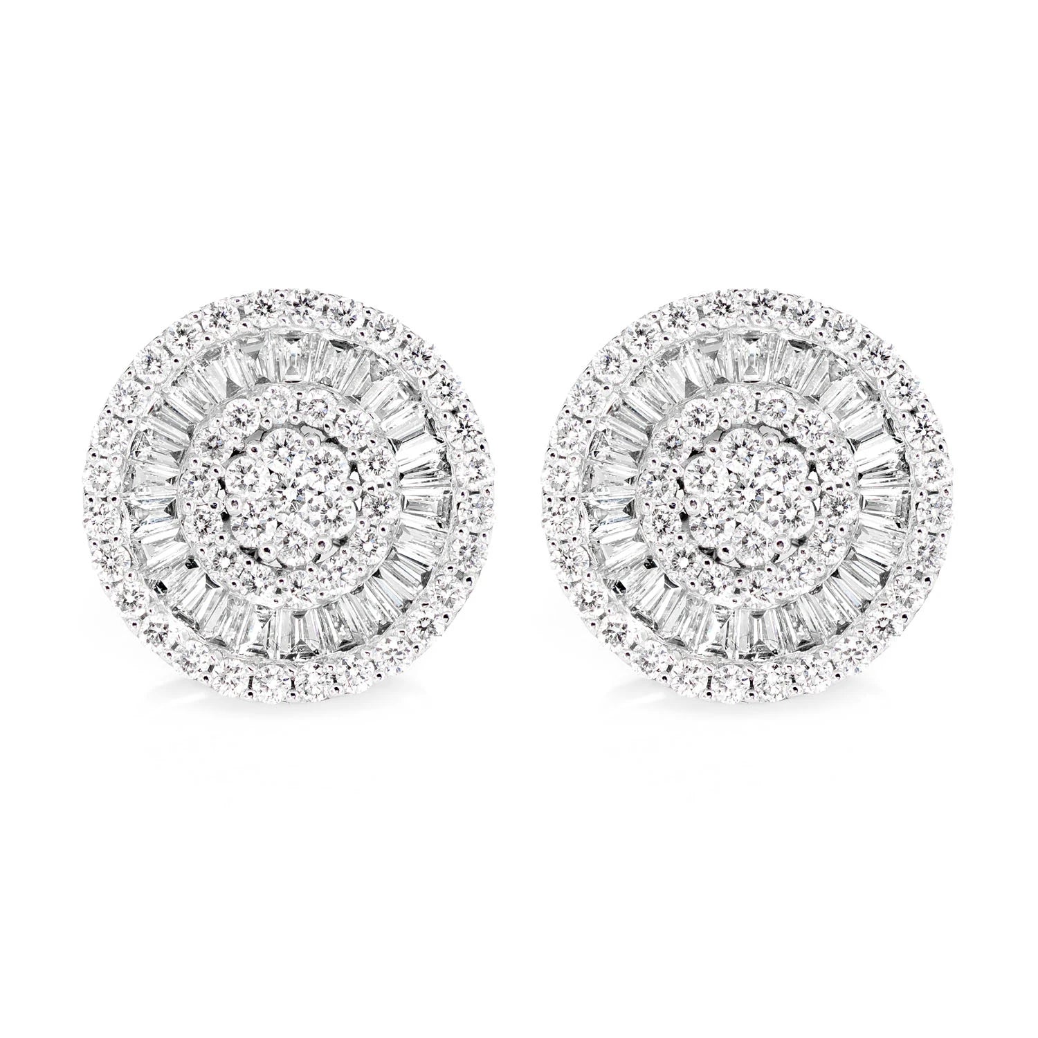 Halo Miracle Diamond Baguette Stud Earrings - in white gold