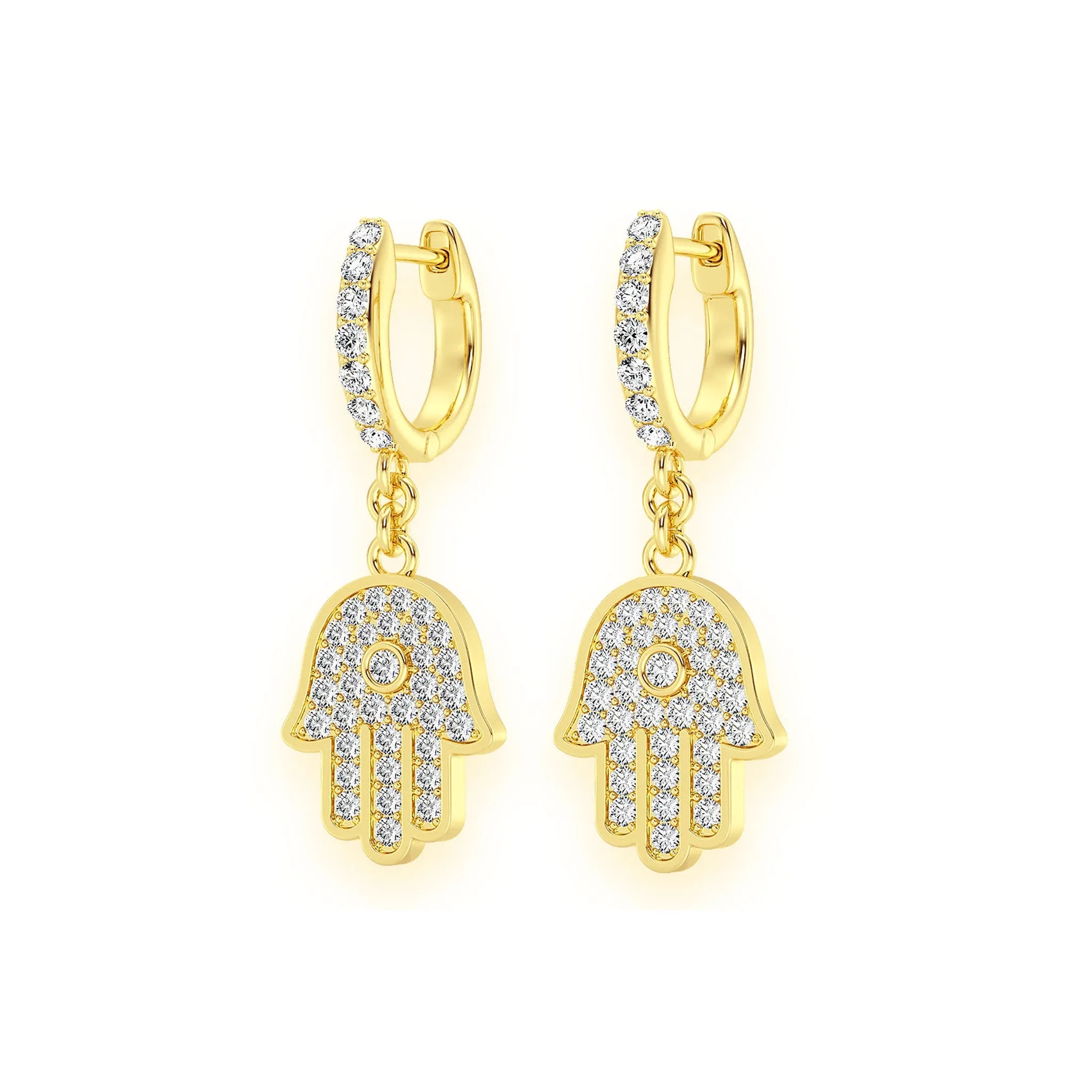 Hamsa Diamond Drops - earrings in yellow gold