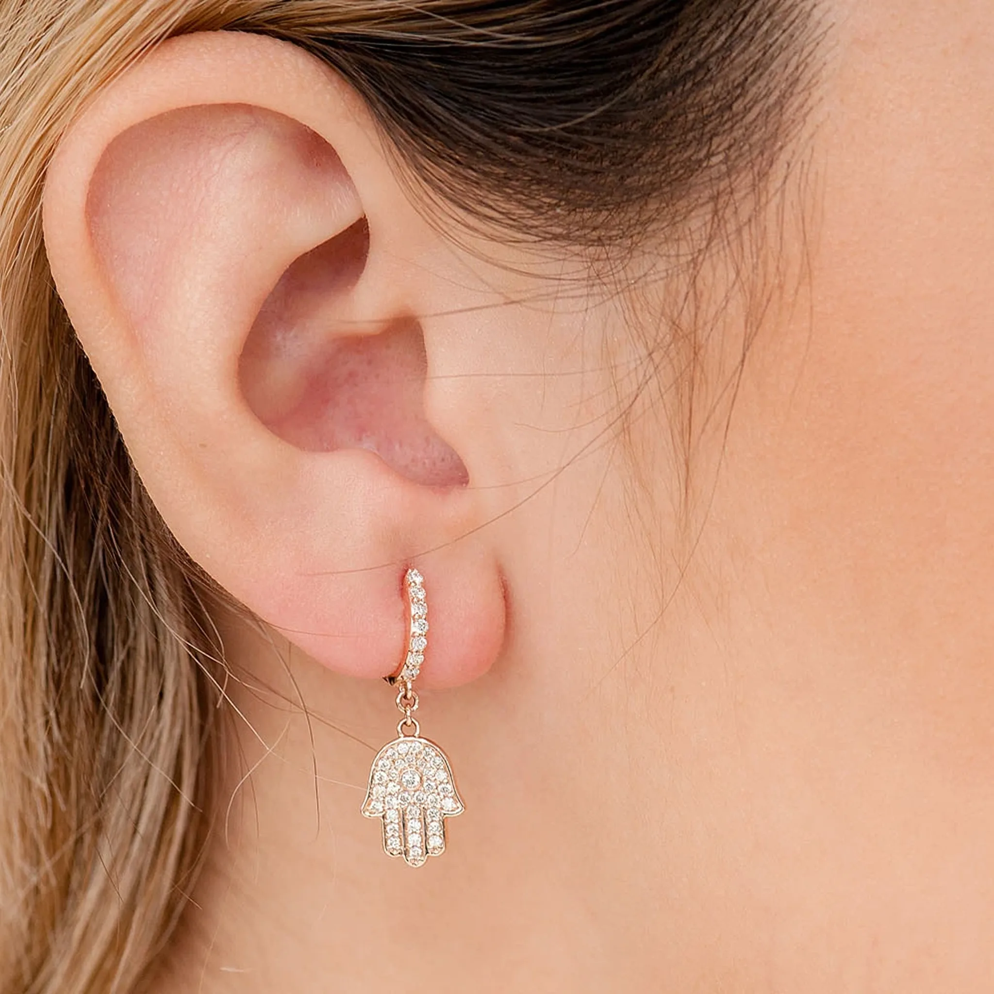Hamsa Diamond Drops - earrings in yellow gold (view 11 of 11)