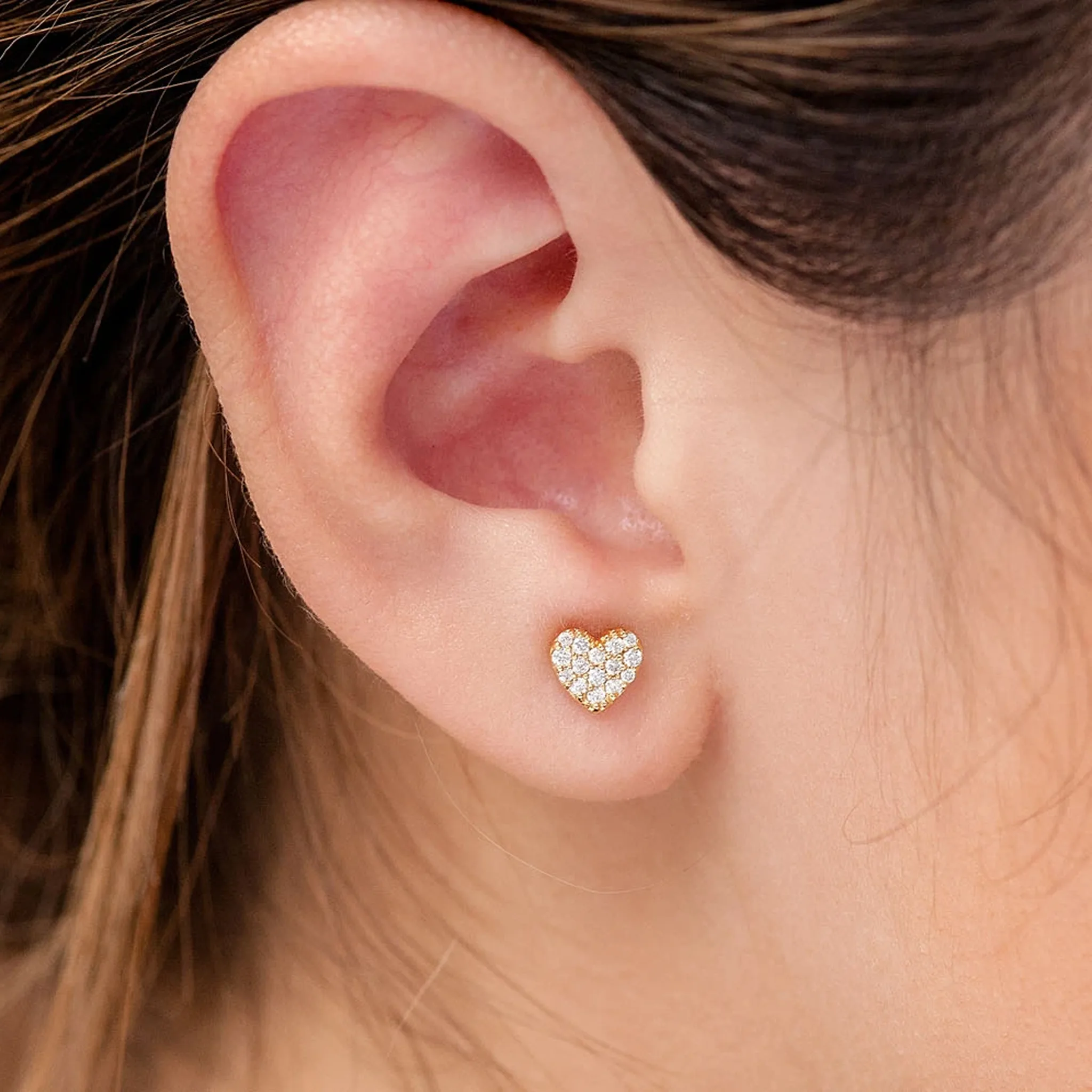 Heart Diamond Stud Earrings - in yellow gold (view 6 of 6)