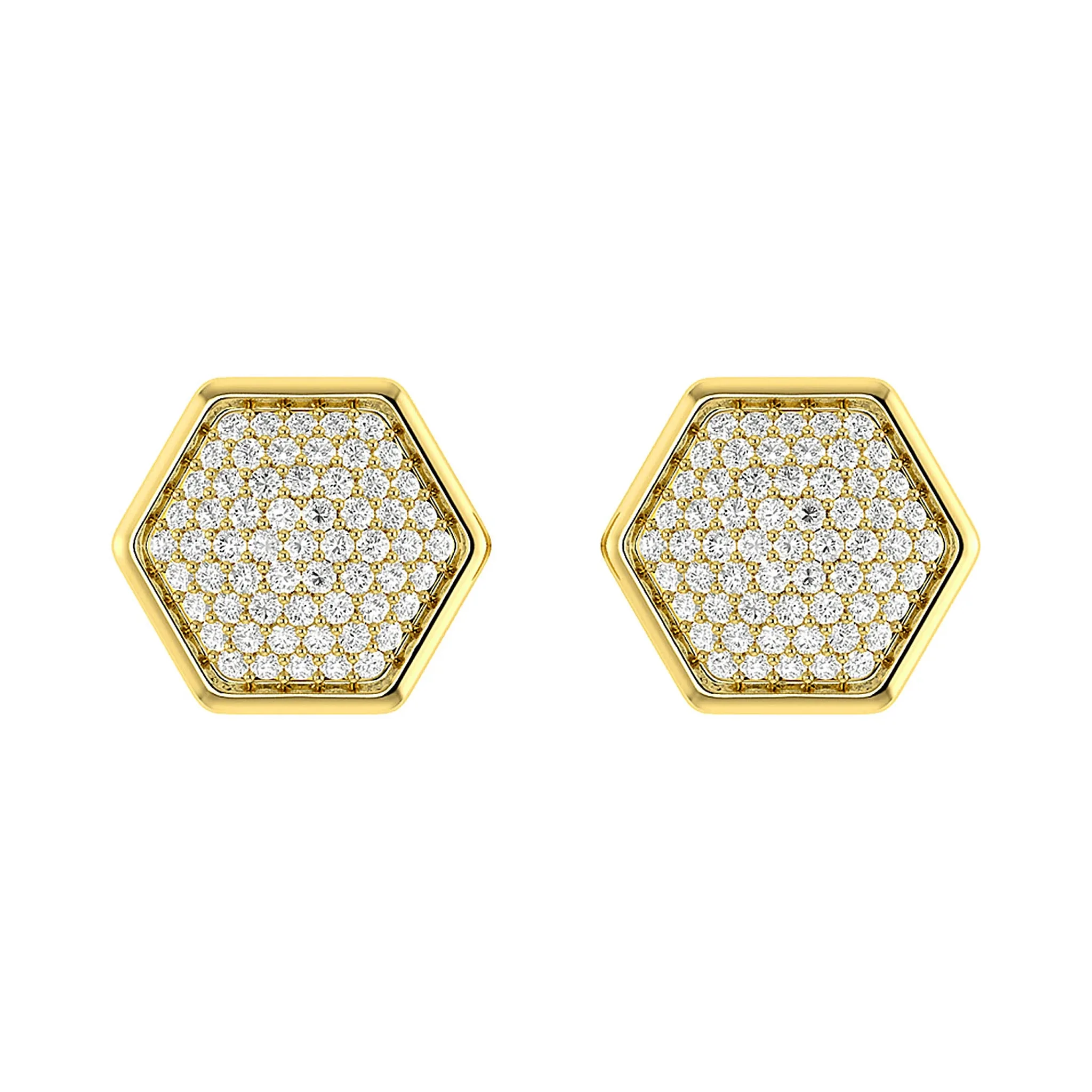 Hexagon Cluster Diamond Stud Earrings - in yellow gold