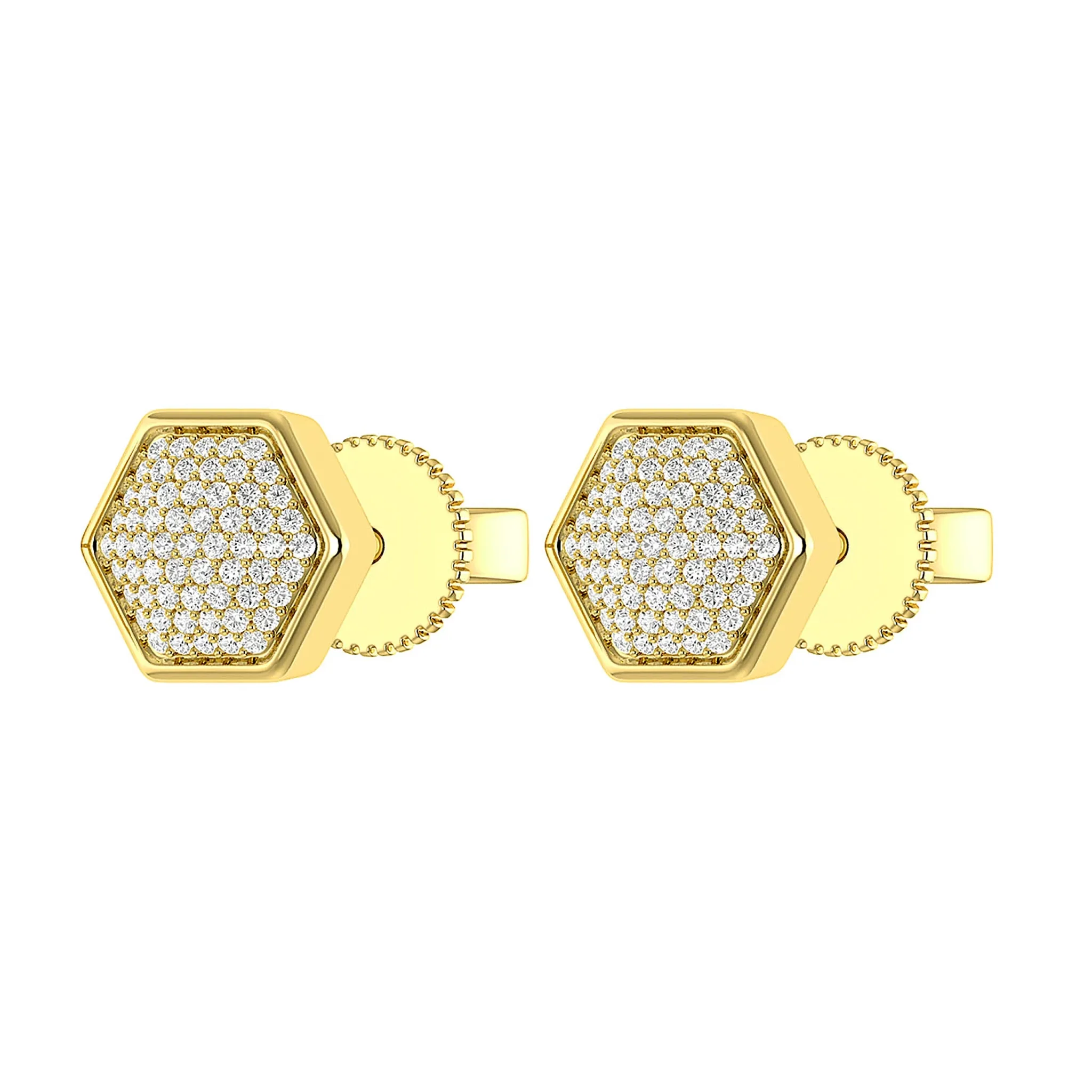 Hexagon Cluster Diamond Stud Earrings - in yellow gold (view 2 of 6)