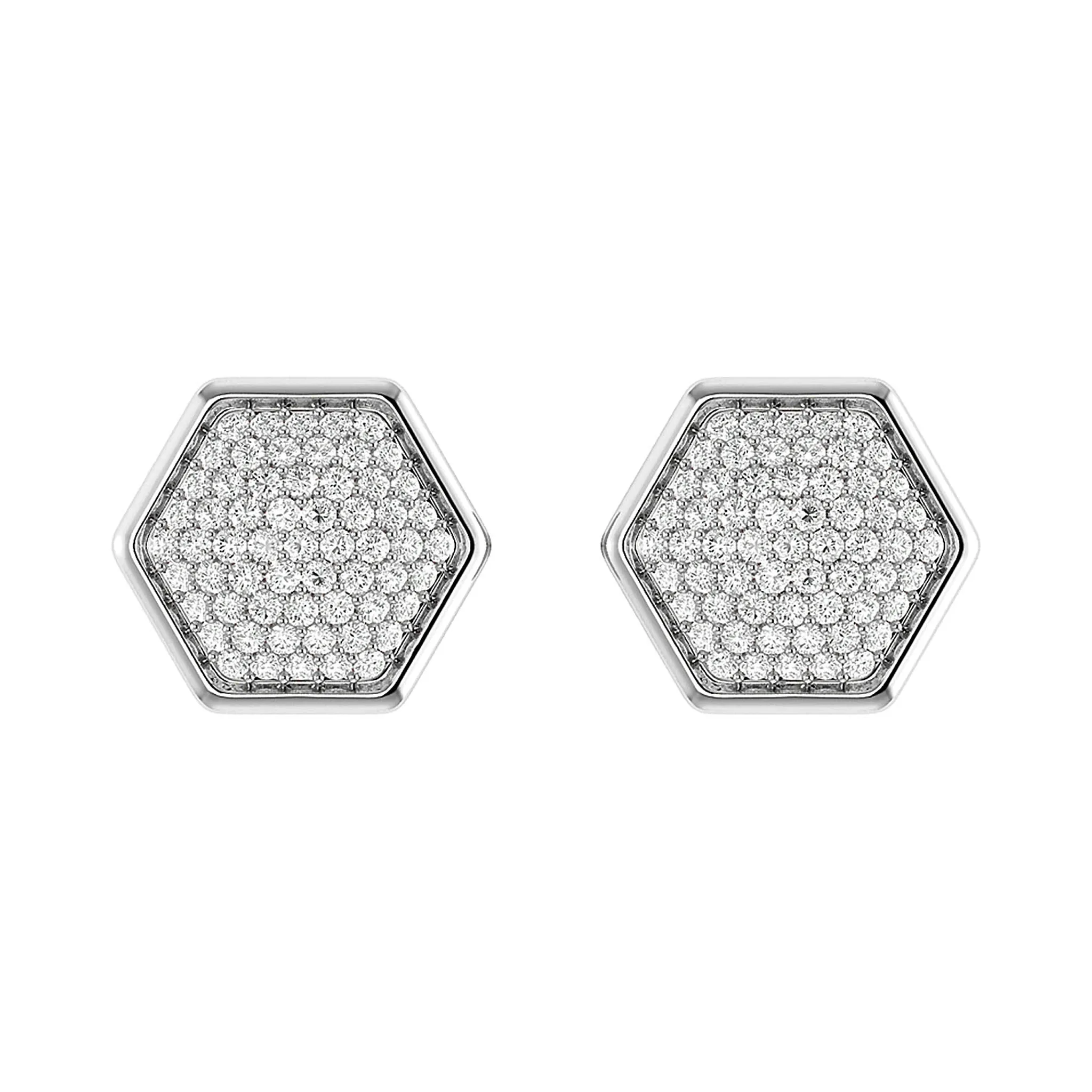 Hexagon Cluster Diamond Stud Earrings - in yellow gold (view 3 of 6)