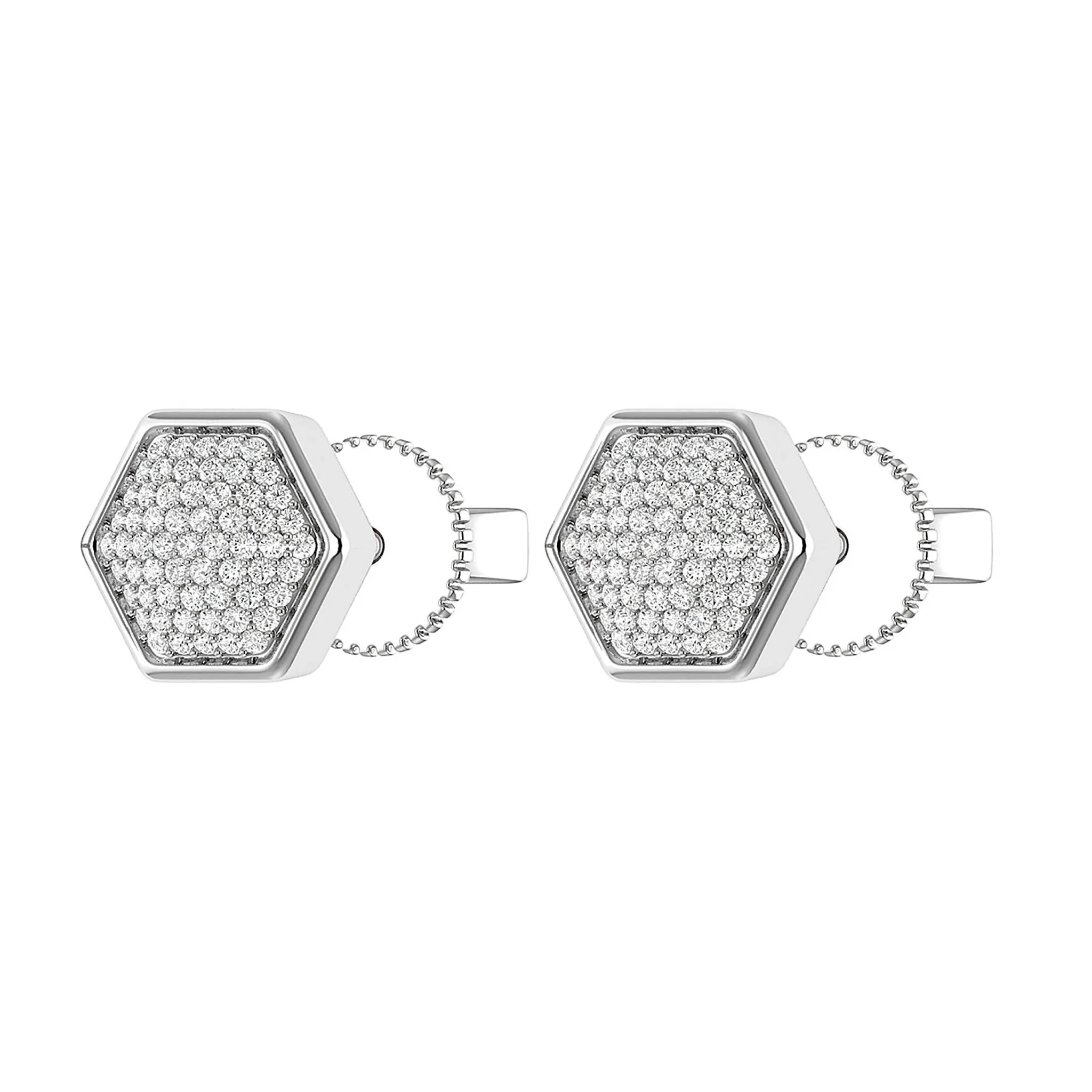 Hexagon Cluster Diamond Stud Earrings - in yellow gold (view 4 of 6)
