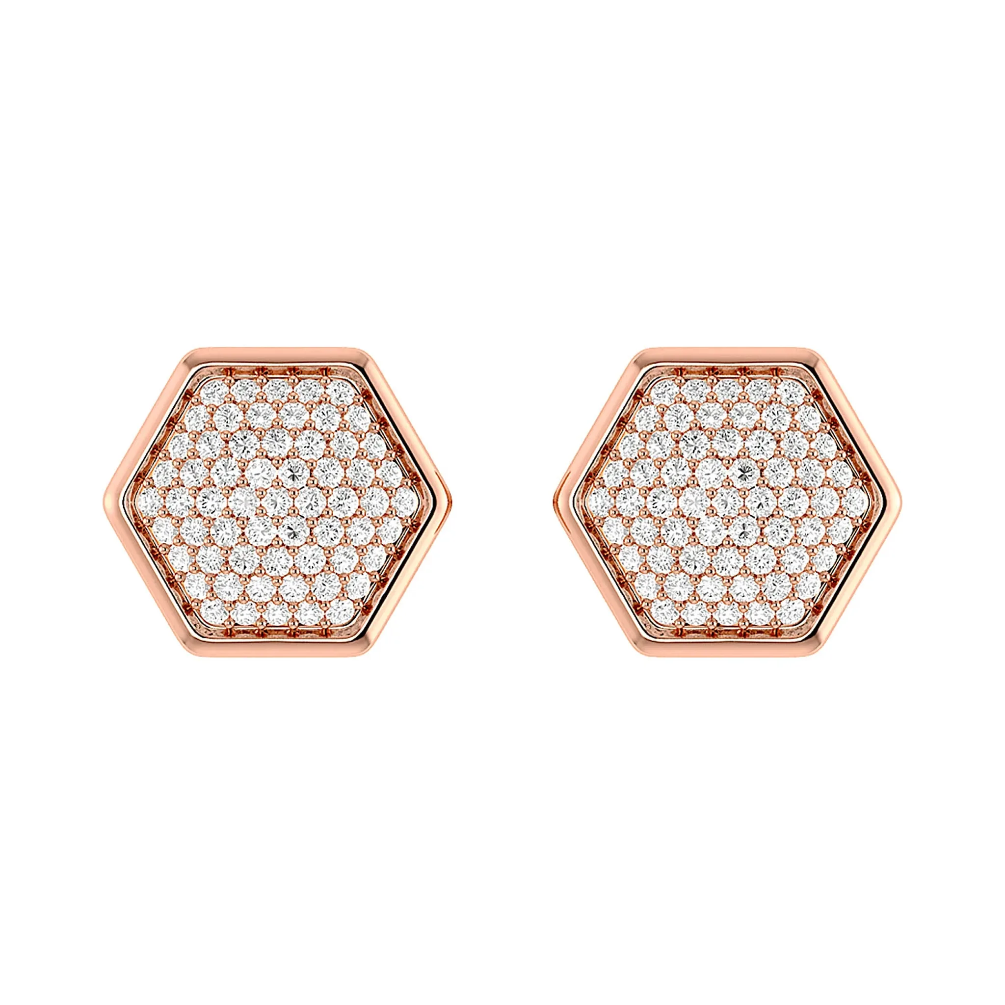 Hexagon Cluster Diamond Stud Earrings - in yellow gold (view 5 of 6)