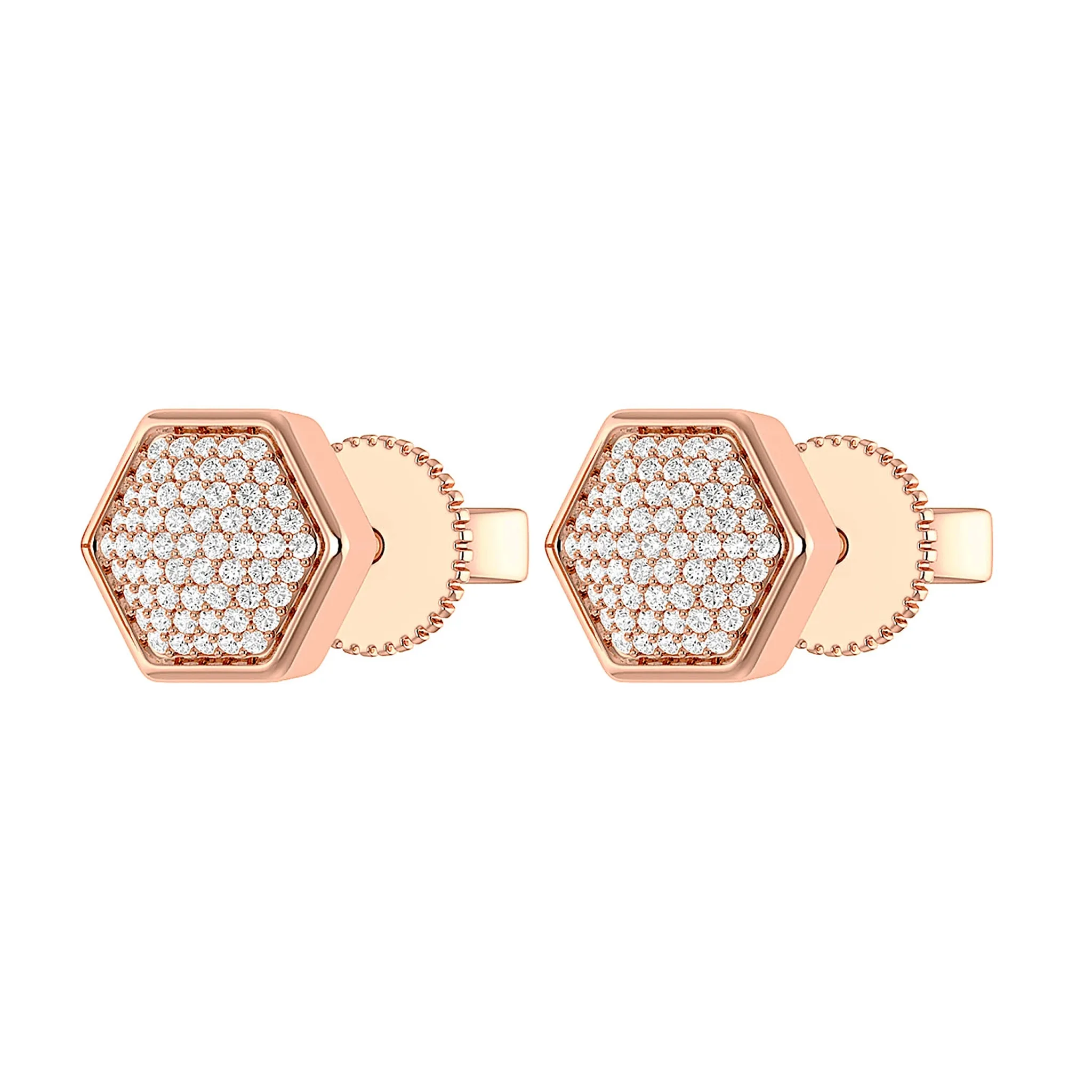 Hexagon Cluster Diamond Stud Earrings - in yellow gold (view 6 of 6)