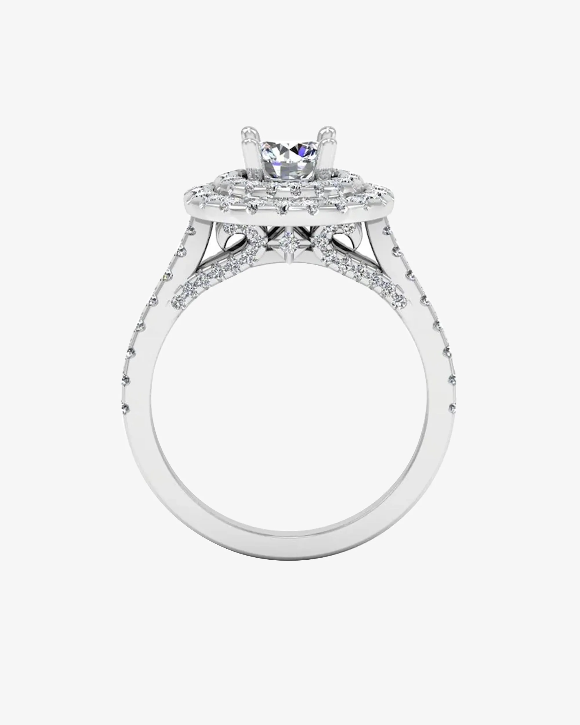 Hidden Halo Cathedral Brilliant Cut Moissanite Engagement Ring - in 14k gold (view 6 of 8)