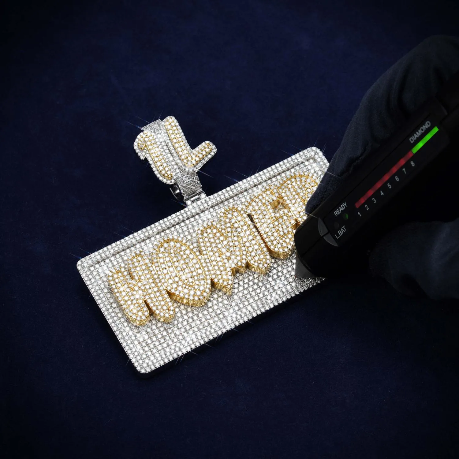 "HOMER" Custom Moissanite Name Pendant 14K Gold (view 4 of 4)