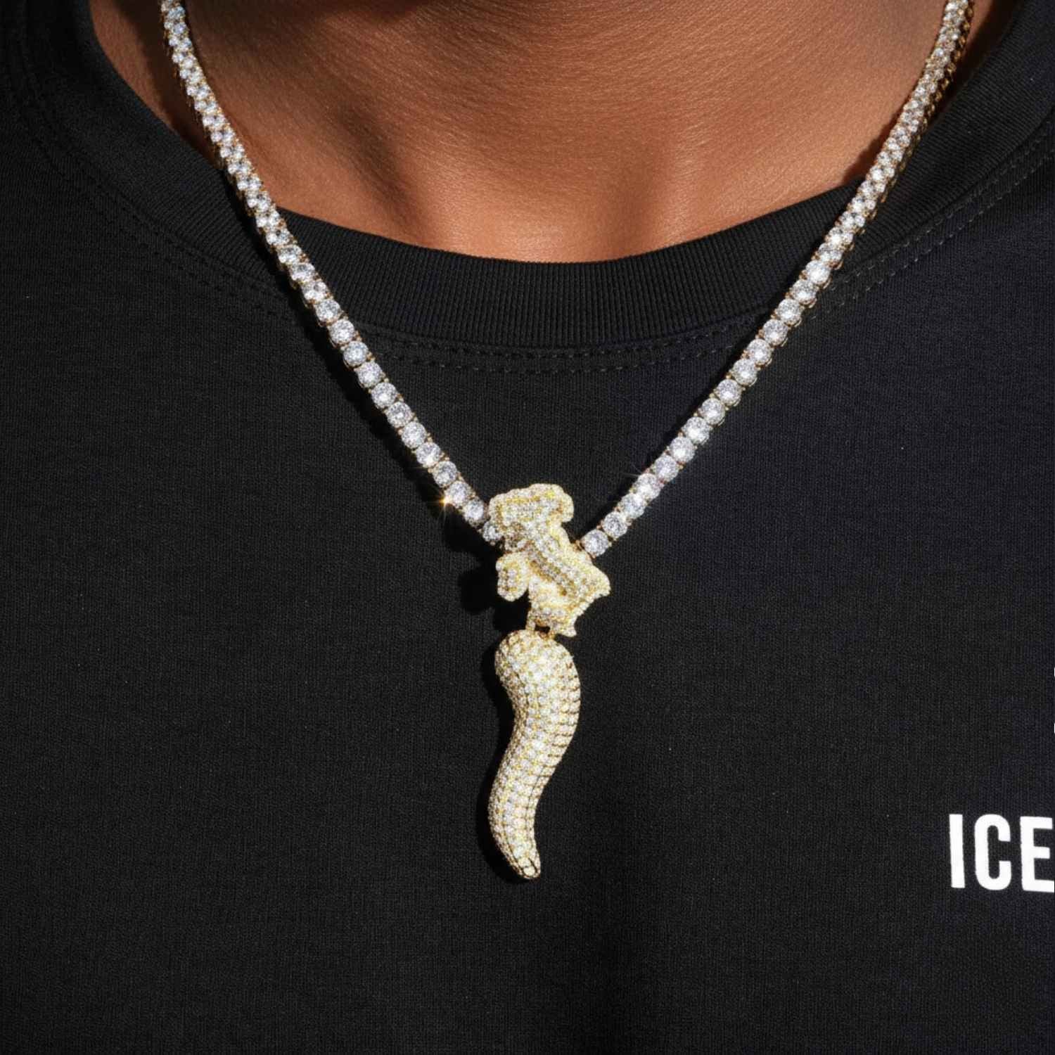 "Horn of Chaos" Custom Moissanite Logo Pendant 14K Gold (view 2 of 4)