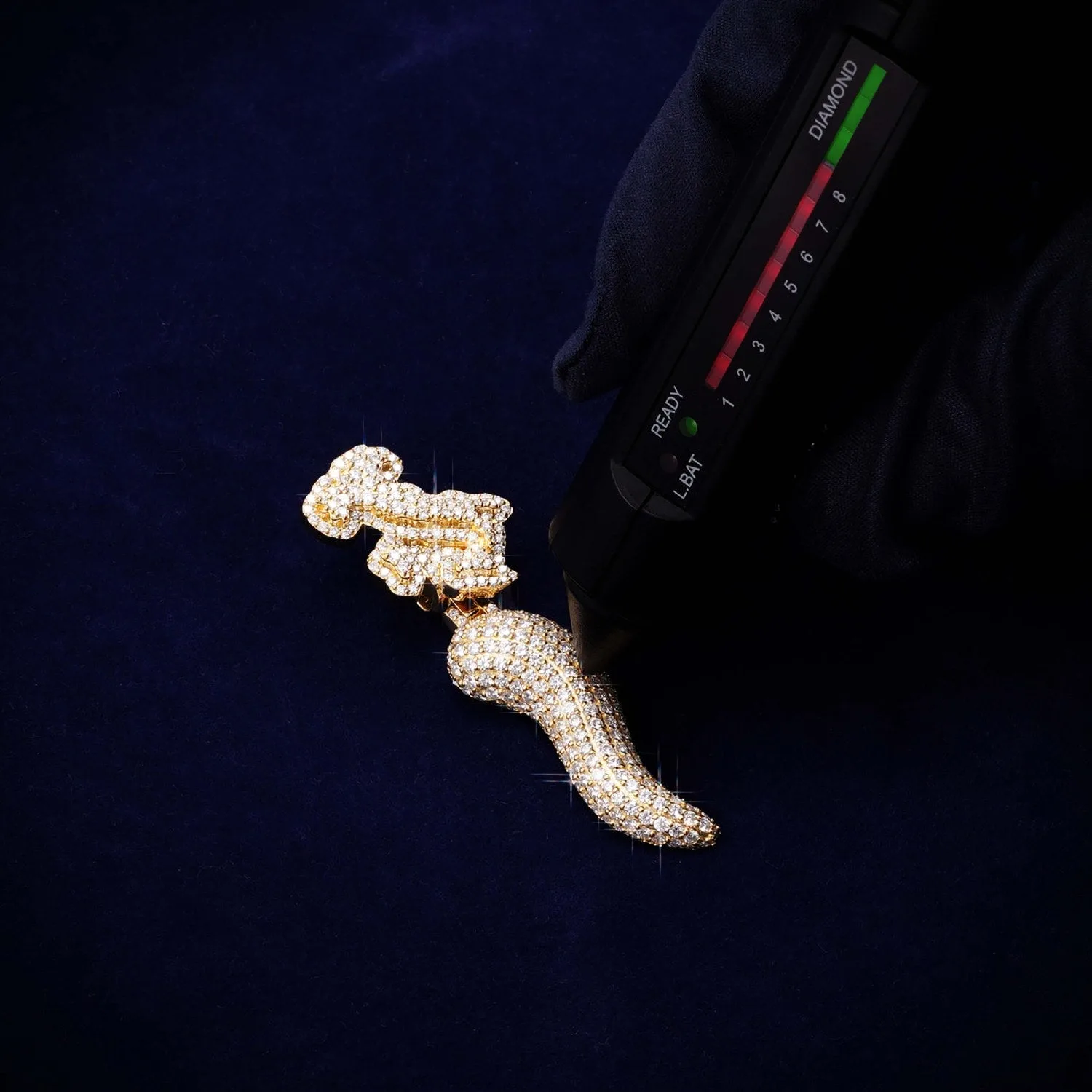 "Horn of Chaos" Custom Moissanite Logo Pendant 14K Gold (view 4 of 4)