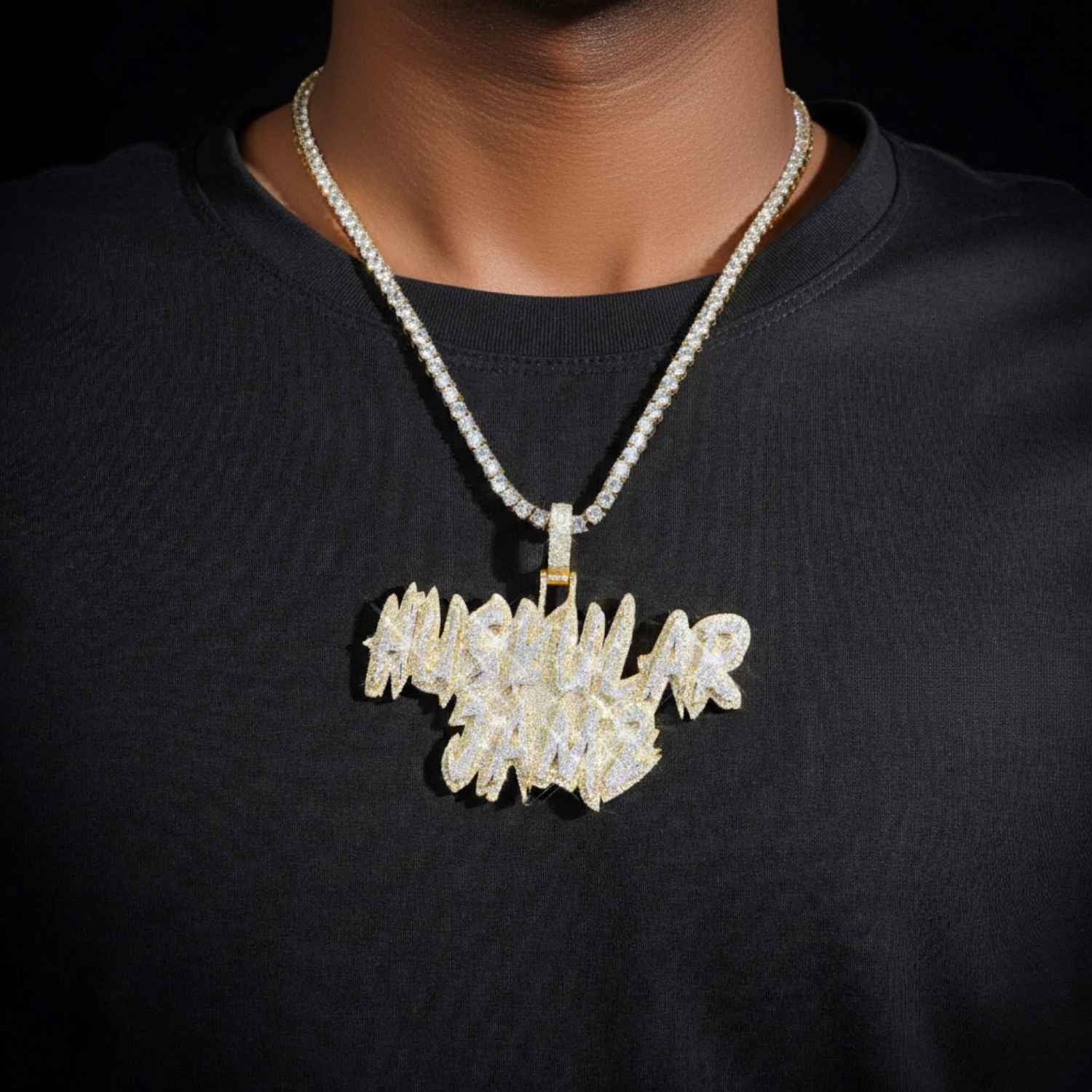 "HUSKULAR JAMZ" Custom Moissanite Name Pendant 14K Gold (view 2 of 4)
