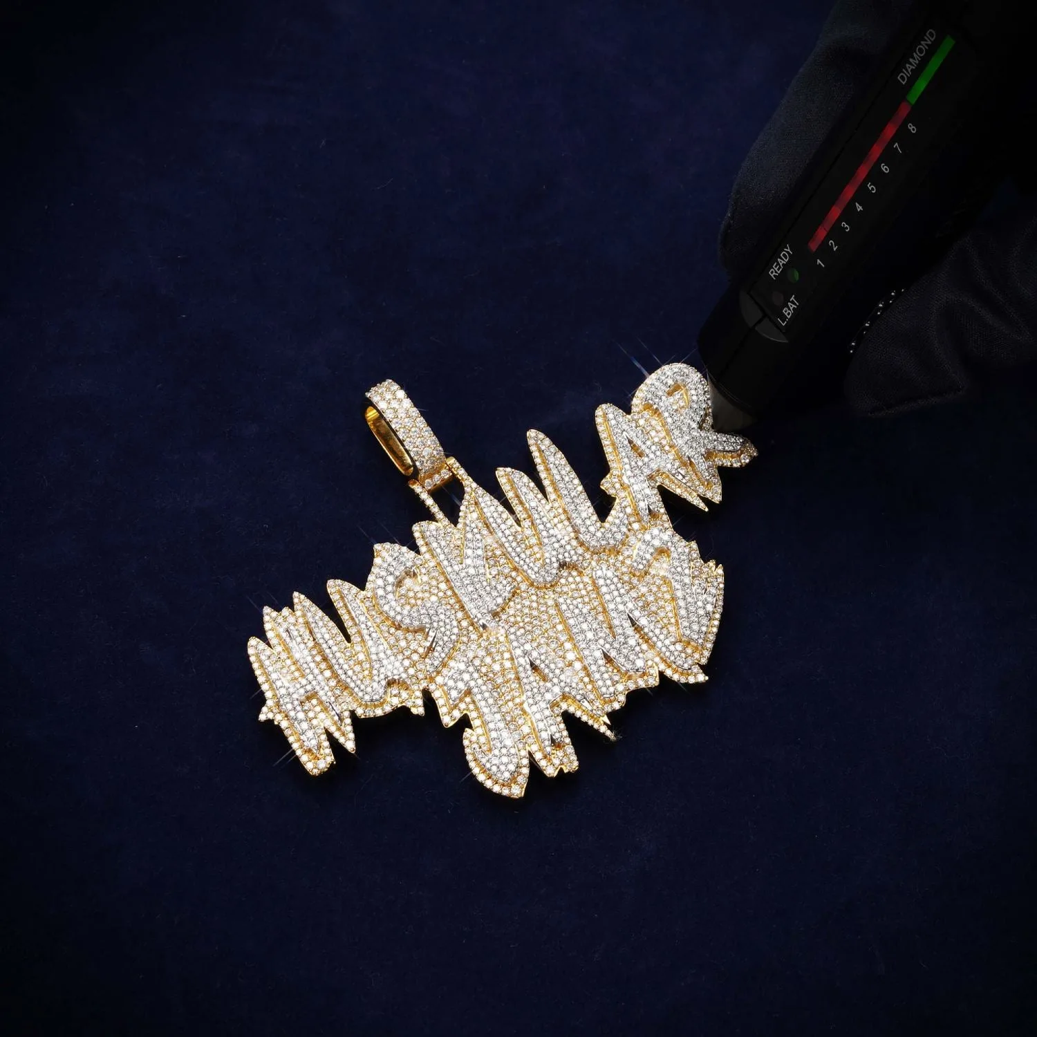 "HUSKULAR JAMZ" Custom Moissanite Name Pendant 14K Gold (view 4 of 4)