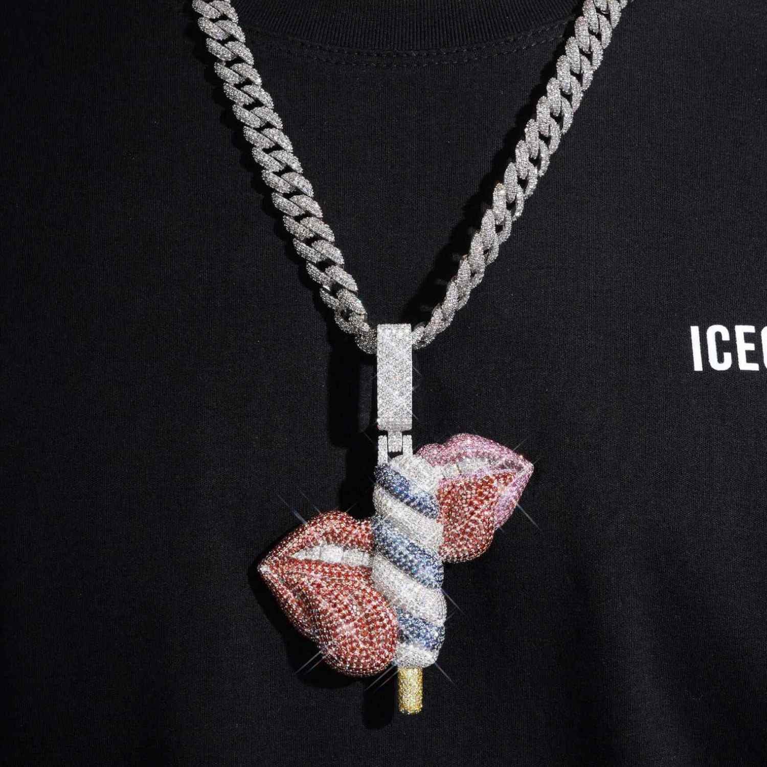 "ICECREAM LICK" Custom Moissanite Logo Pendant 14K Gold (view 2 of 4)