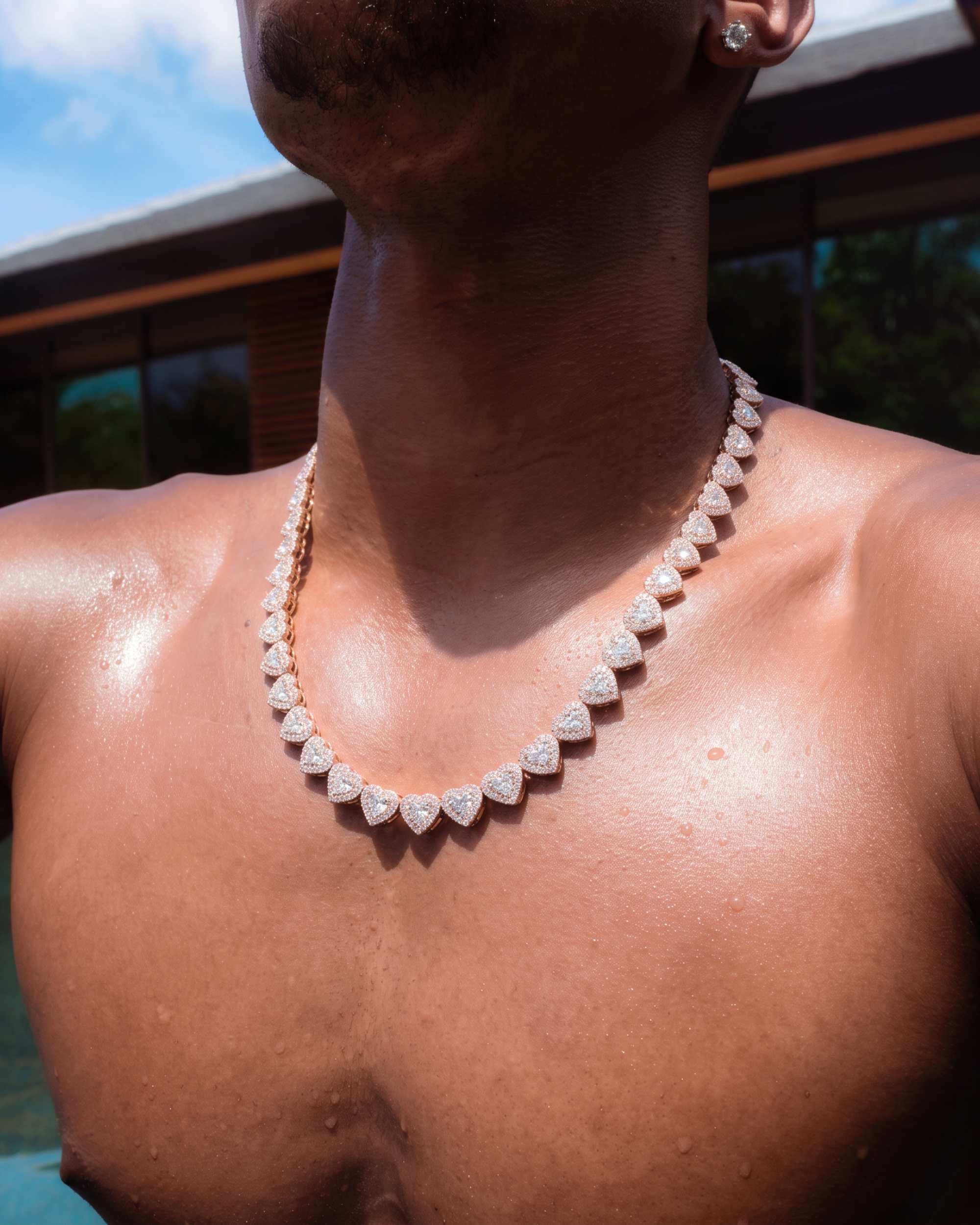 8.5MM Iced Out VVS Cluster Heart Chain 14K Gold (view 4 of 20)