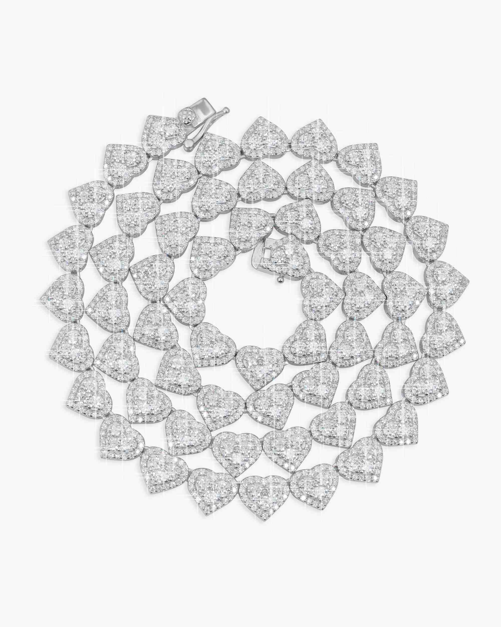 8.5MM Iced Out VVS Cluster Heart Chain 14K Gold (view 6 of 20)