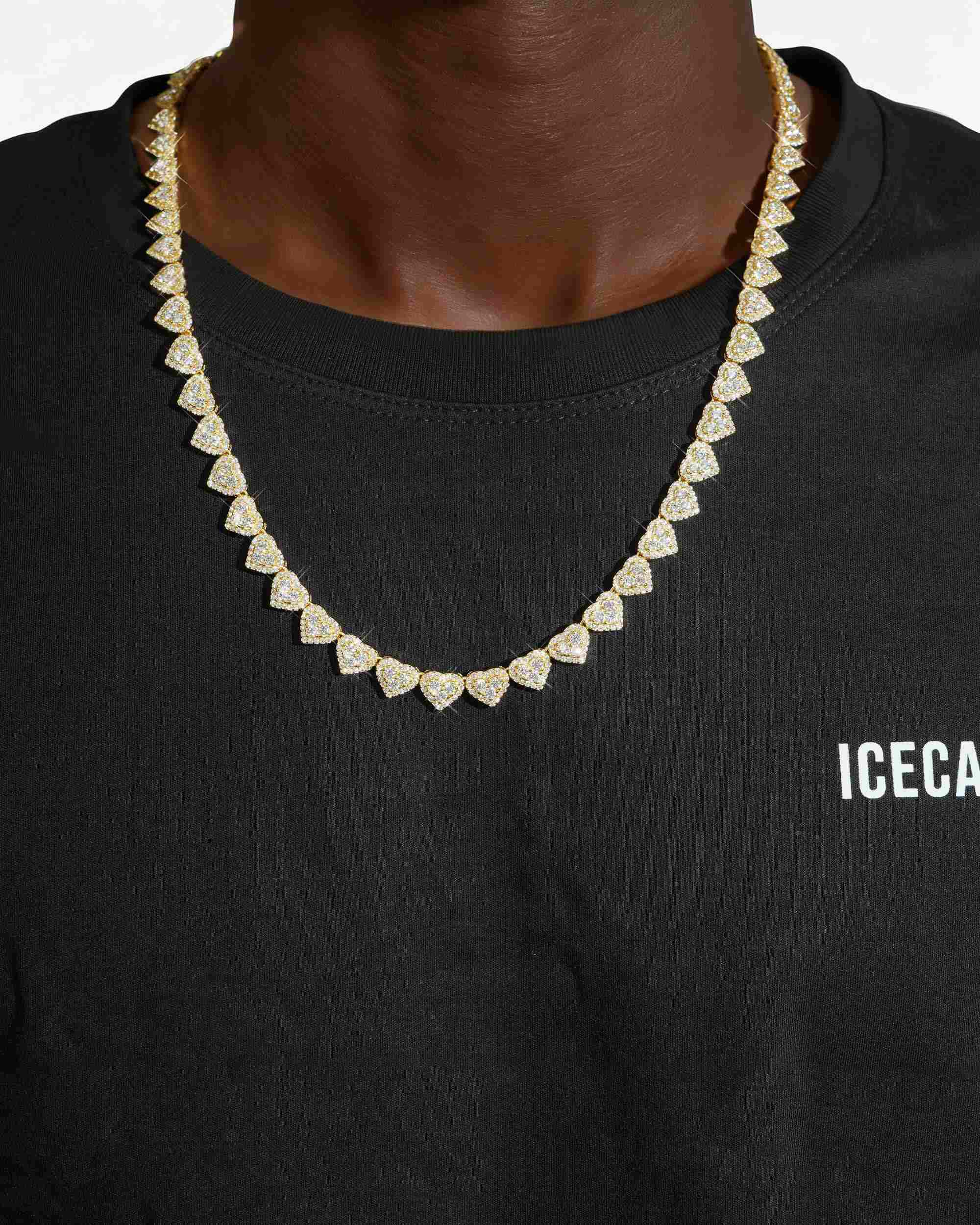 8.5MM Iced Out VVS Cluster Heart Chain 14K Gold (view 9 of 20)