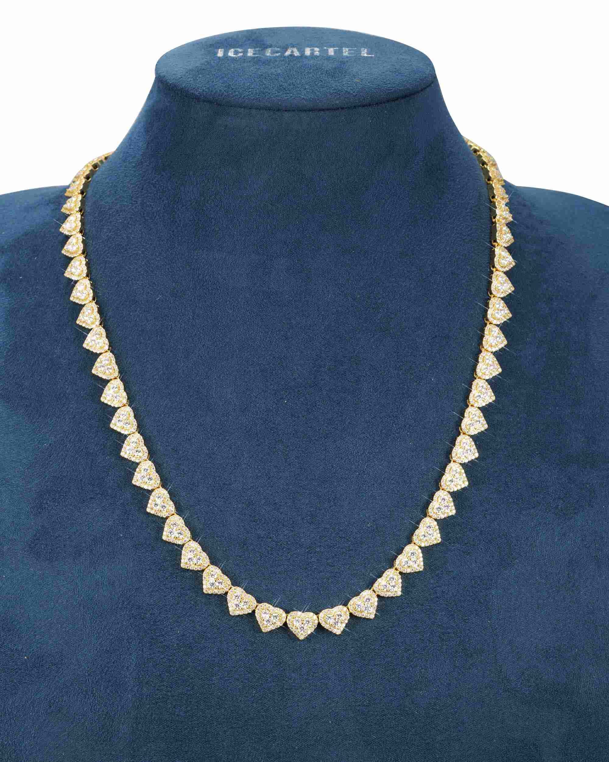 8.5MM Iced Out VVS Cluster Heart Chain 14K Gold (view 10 of 20)
