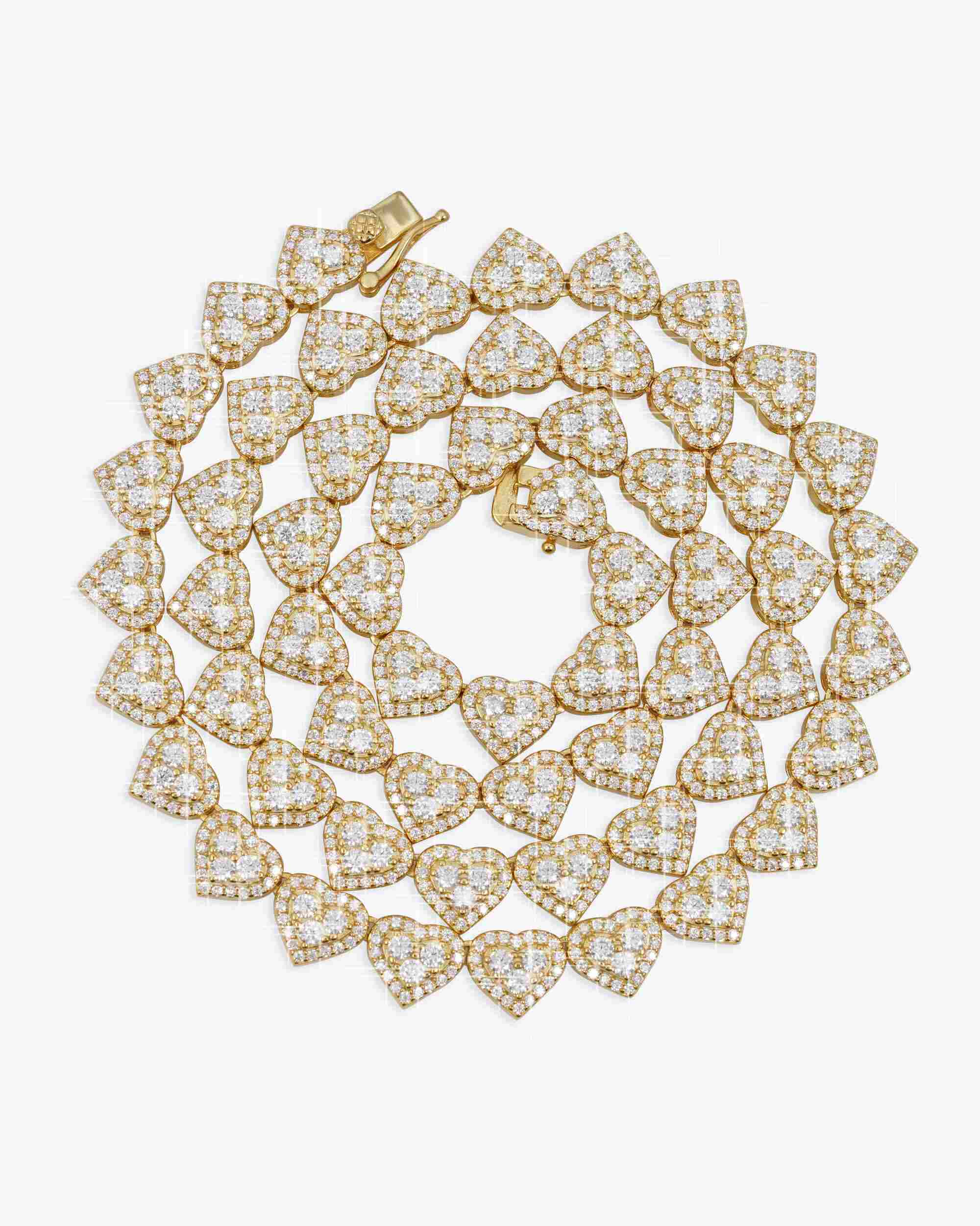8.5MM Iced Out VVS Cluster Heart Chain 14K Gold (view 13 of 20)