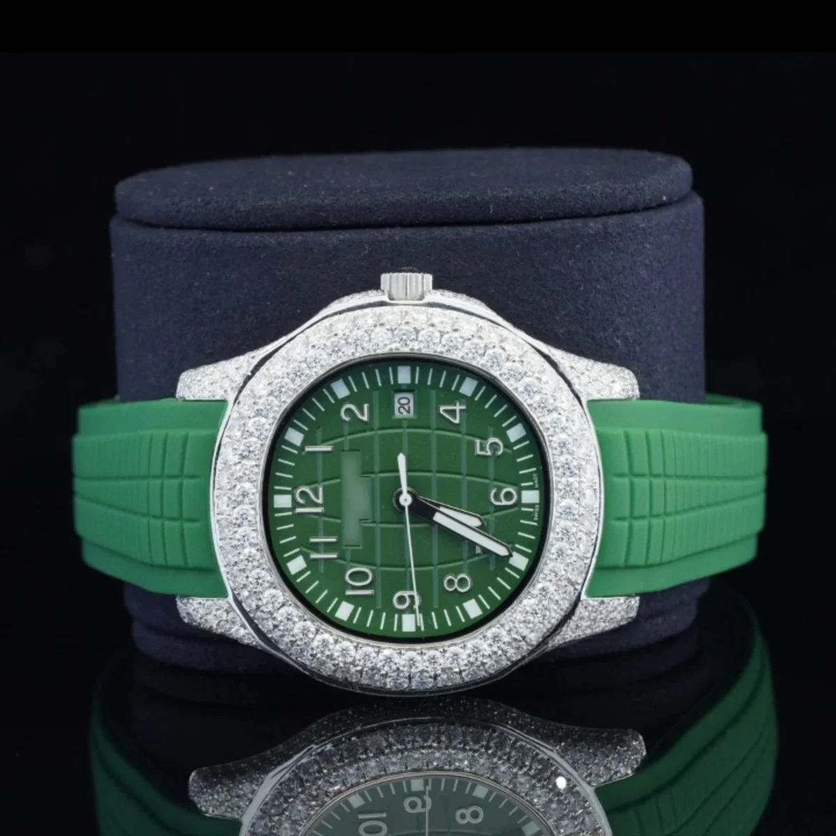 Iced Out Green Color Belt Automatic Moissanite Diamond Watch For Men (view 2 of 5)