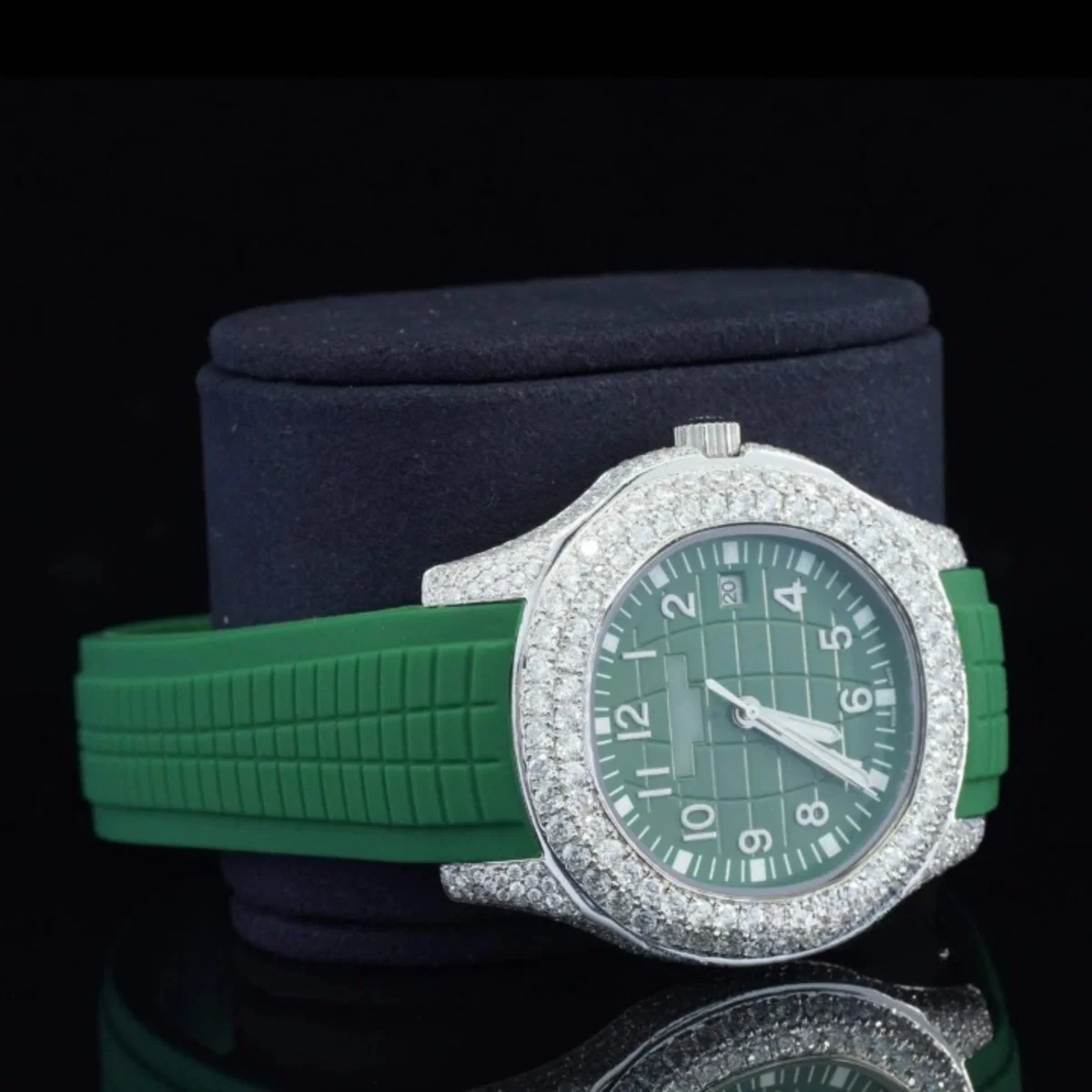 Iced Out Green Color Belt Automatic Moissanite Diamond Watch For Men (view 3 of 5)