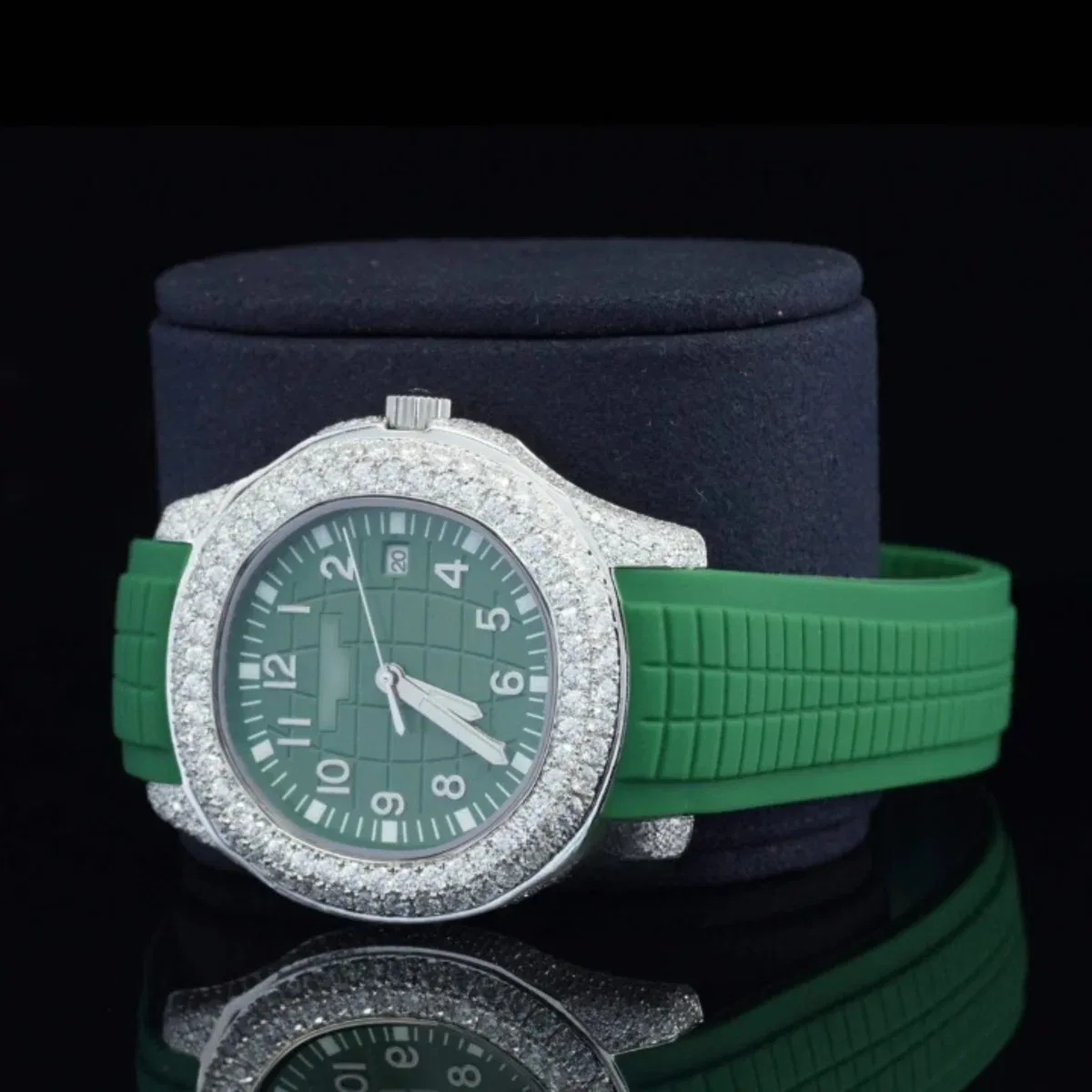Iced Out Green Color Belt Automatic Moissanite Diamond Watch For Men (view 4 of 5)