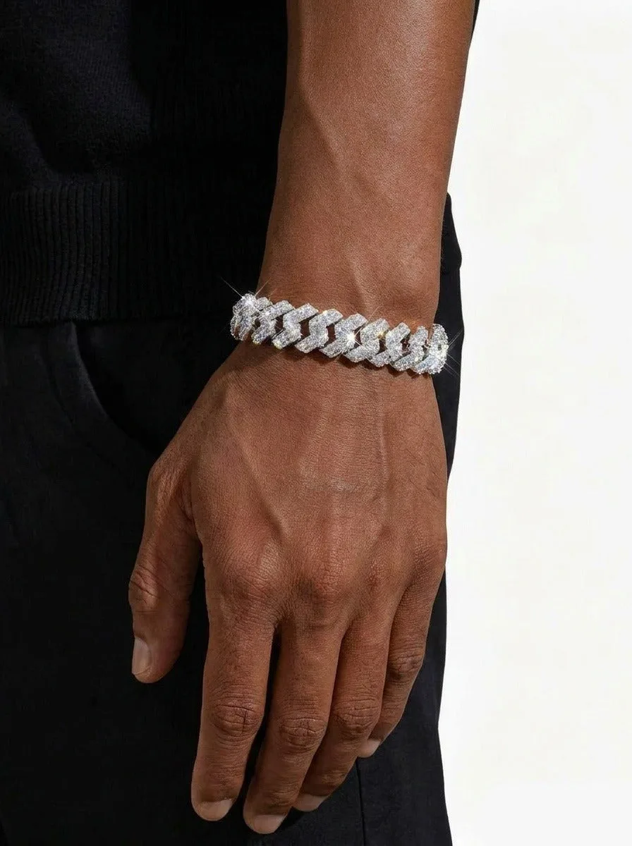 15MM Moissanite Clustered Cuban Link Bracelet 14K Gold (view 2 of 15)