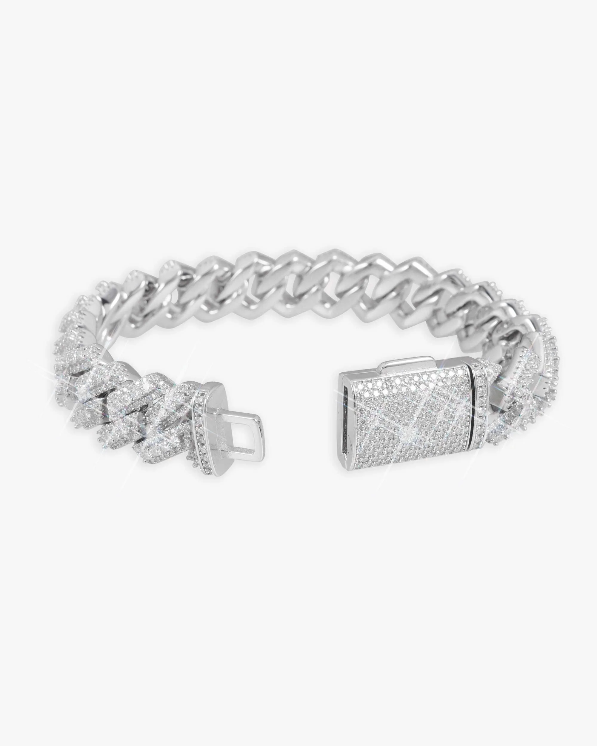 15MM Moissanite Clustered Cuban Link Bracelet 14K Gold (view 4 of 15)