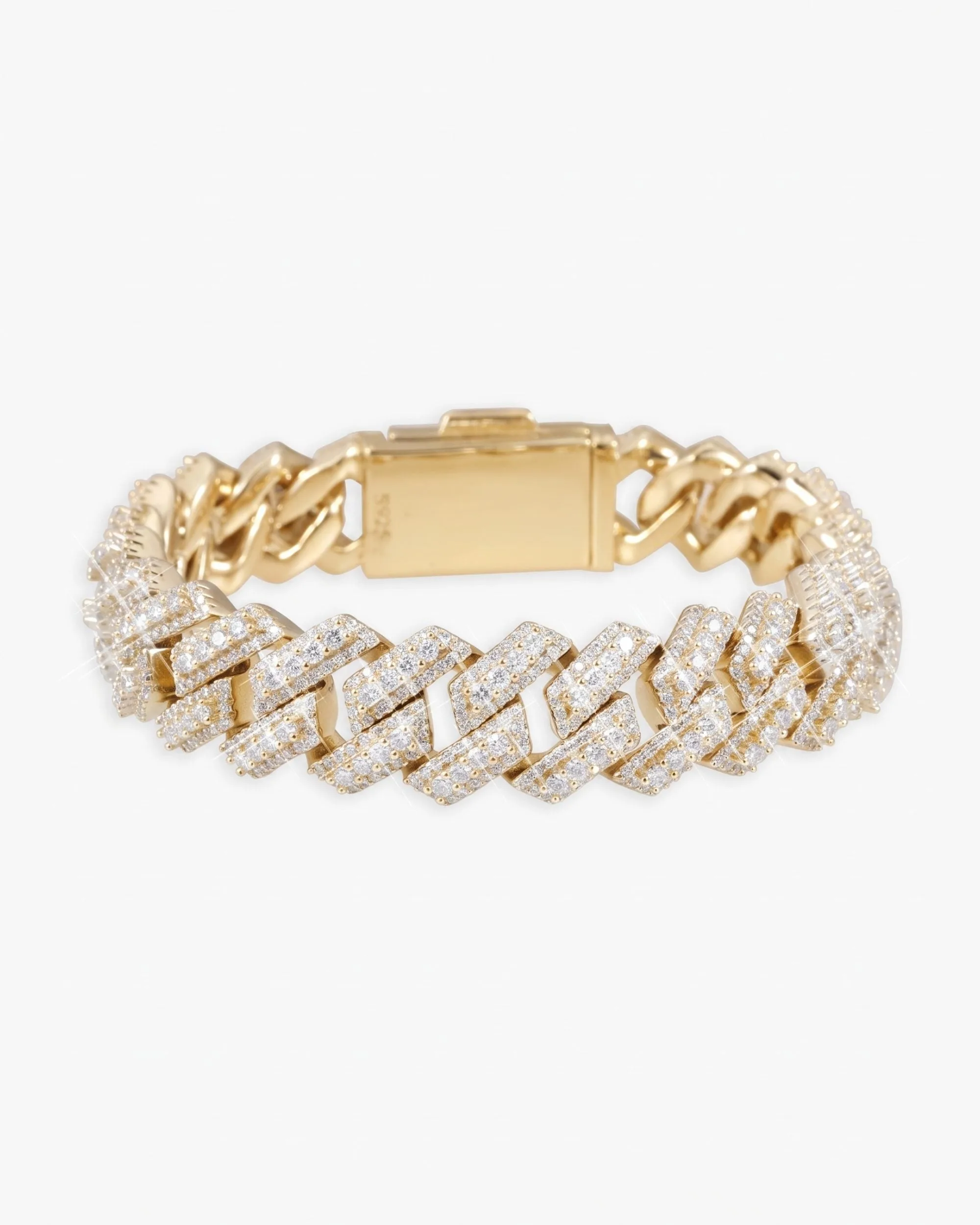 15MM Moissanite Clustered Cuban Link Bracelet 14K Gold (view 6 of 15)