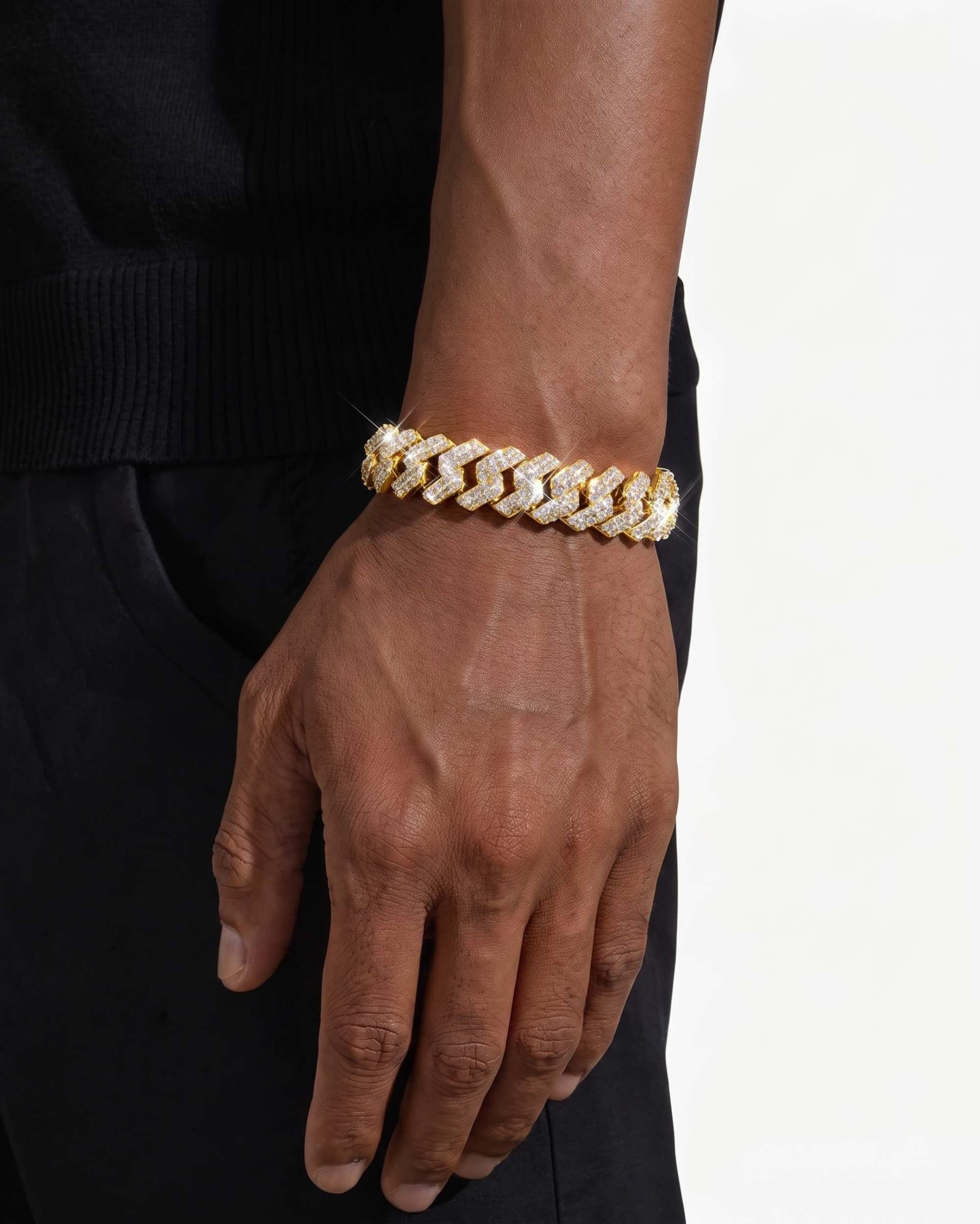 15MM Moissanite Clustered Cuban Link Bracelet 14K Gold (view 7 of 15)