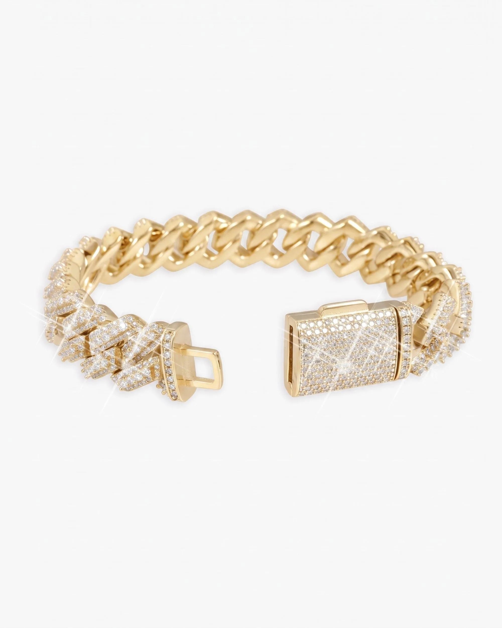 15MM Moissanite Clustered Cuban Link Bracelet 14K Gold (view 9 of 15)