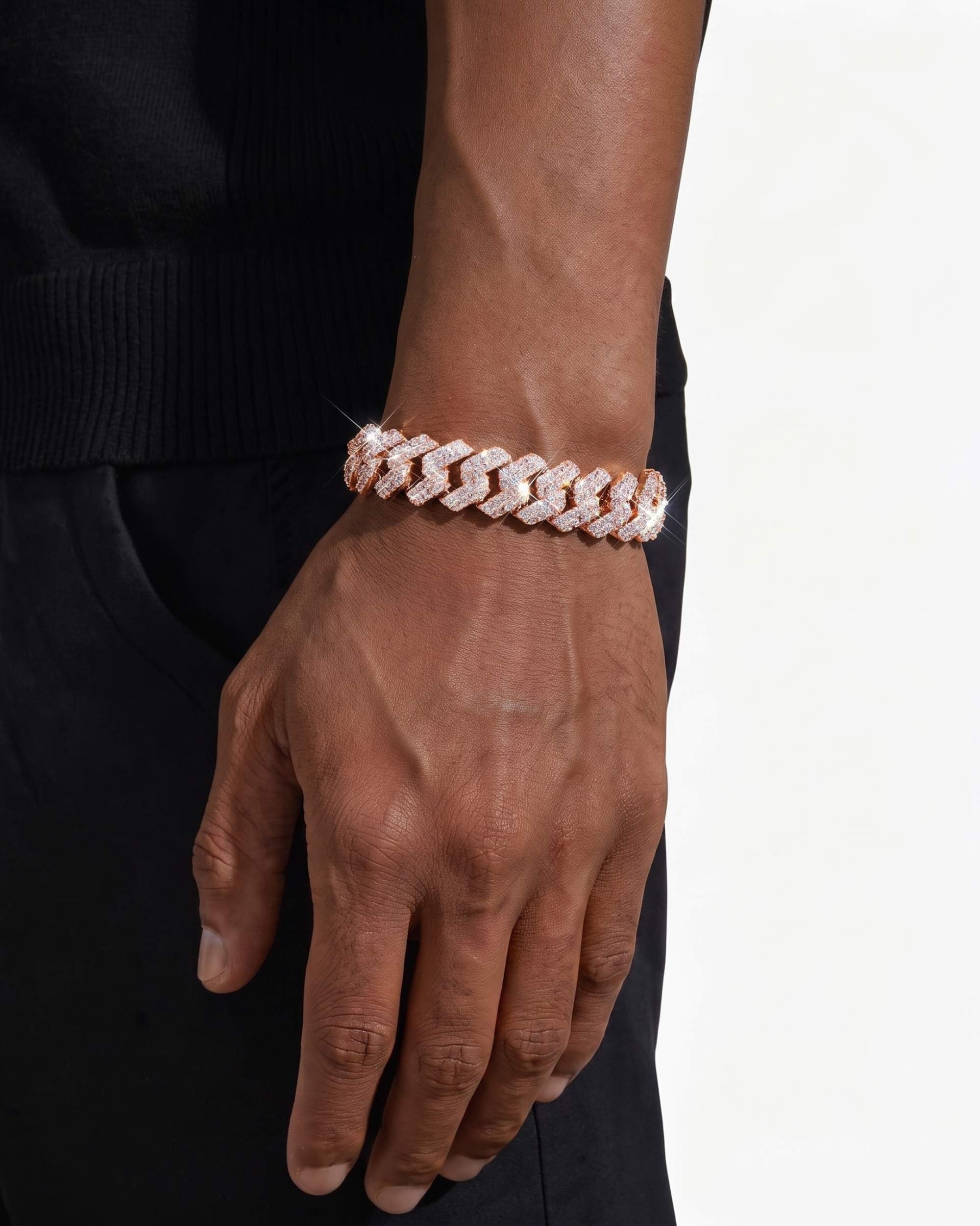 15MM Moissanite Clustered Cuban Link Bracelet 14K Gold (view 12 of 15)