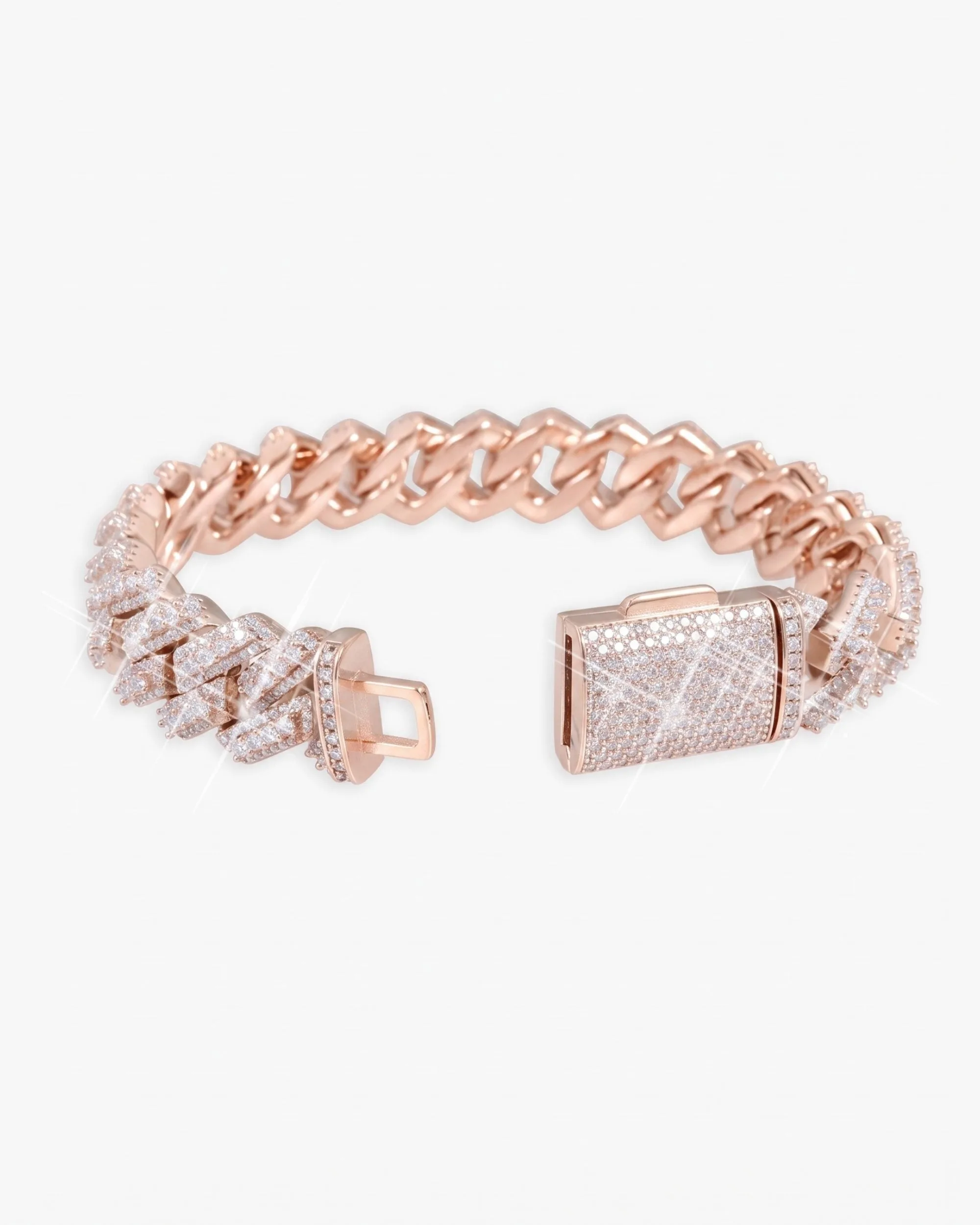 15MM Moissanite Clustered Cuban Link Bracelet 14K Gold (view 14 of 15)