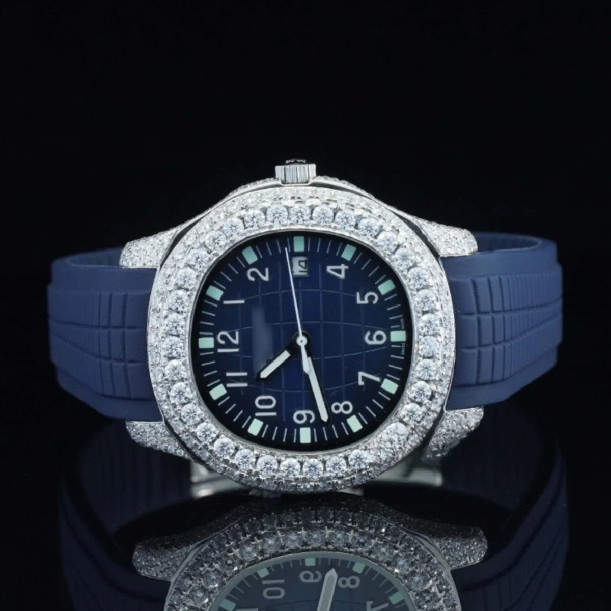 Iced Out Lab Diamond Watch Blue Color Belt Automatic Watch For Men