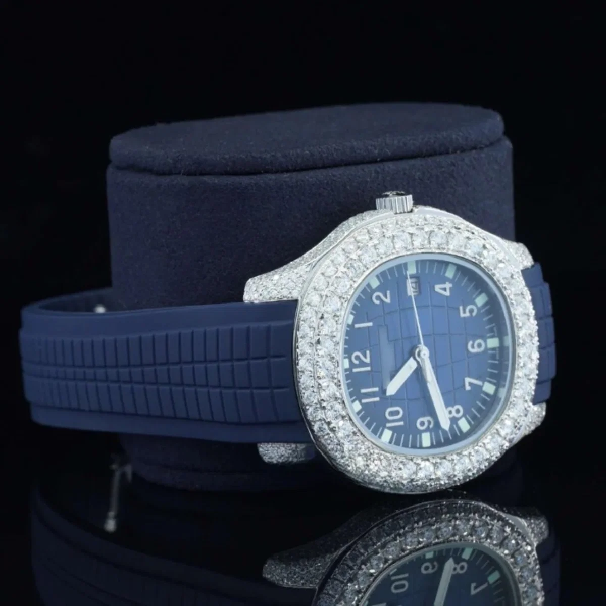Iced Out Lab Diamond Watch Blue Color Belt Automatic Watch For Men (view 3 of 5)