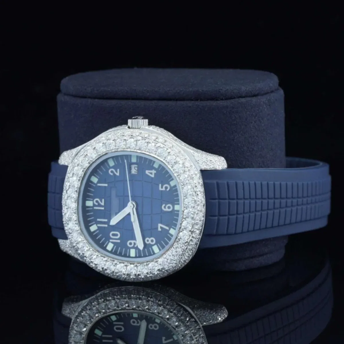 Iced Out Lab Diamond Watch Blue Color Belt Automatic Watch For Men (view 4 of 5)