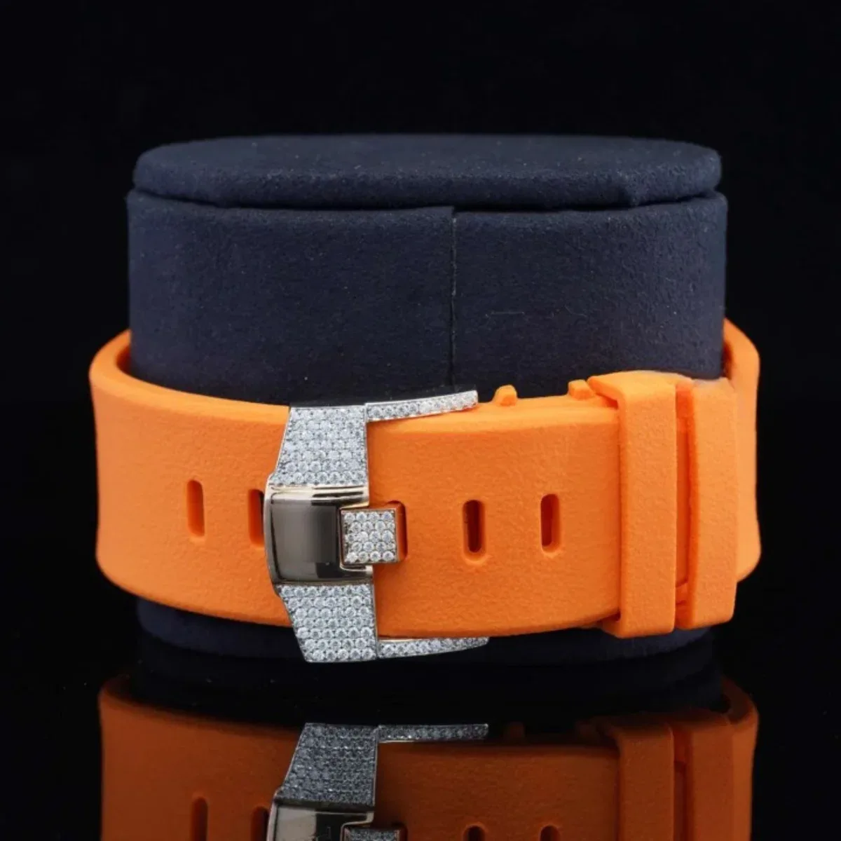 Iced Out Moissanite Diamond Orange Belt Chronograph Wrist Watch For Men (view 7 of 7)