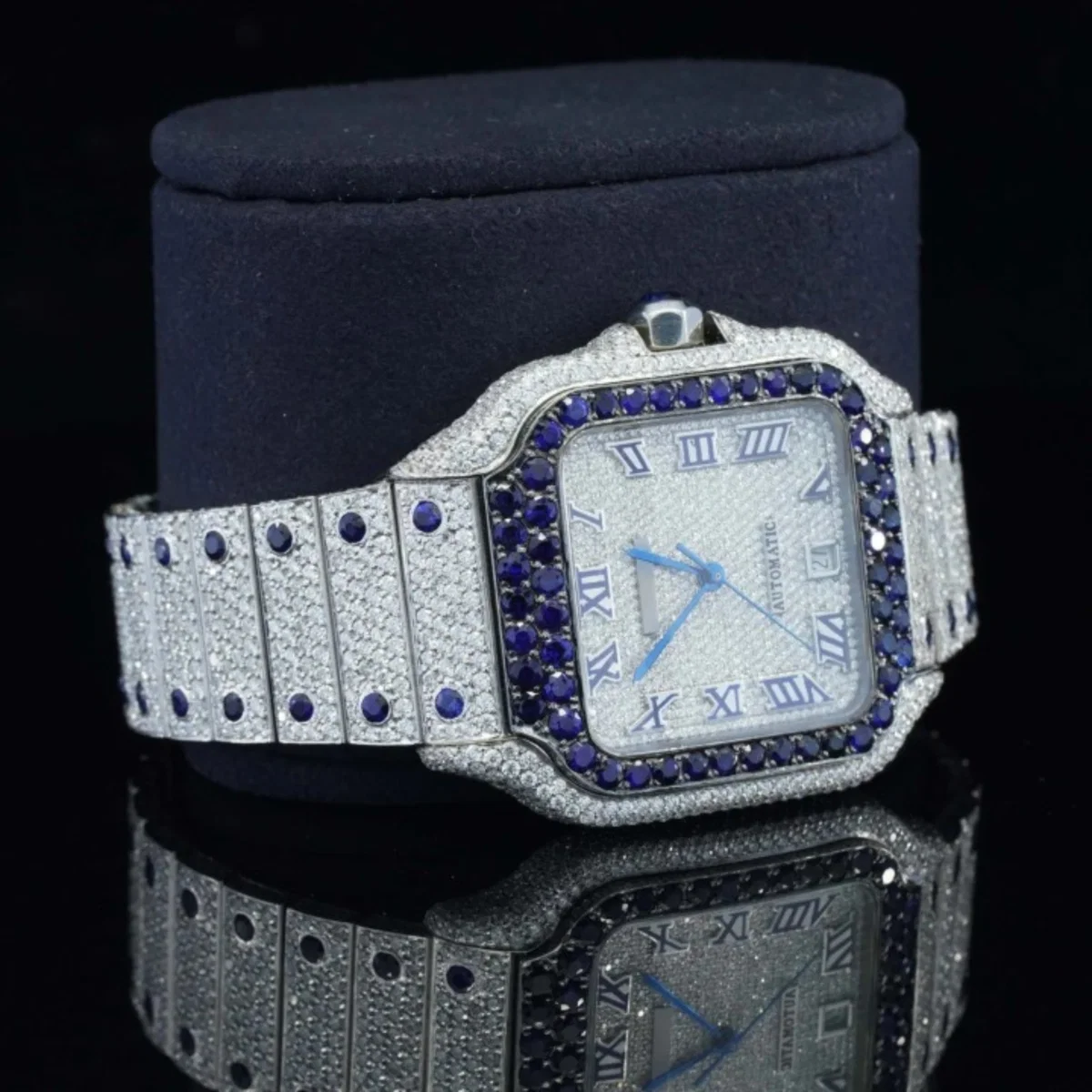 Iced Out Moissanite Watch Automatic Movement Blue And White For Men (view 2 of 5)