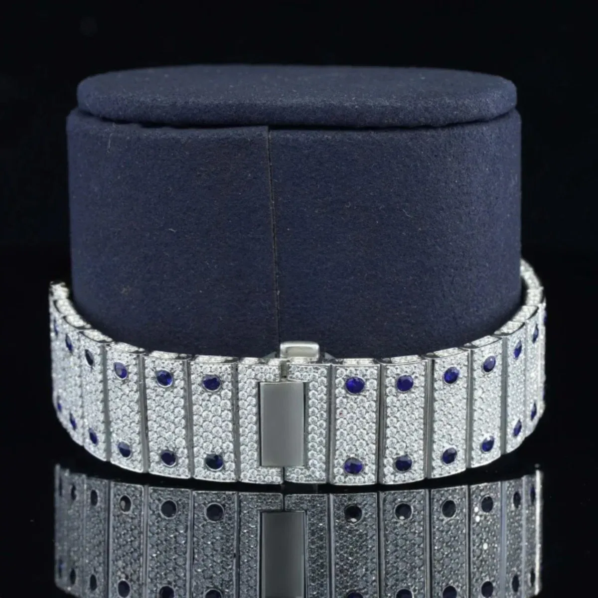 Iced Out Moissanite Watch Automatic Movement Blue And White For Men (view 4 of 5)