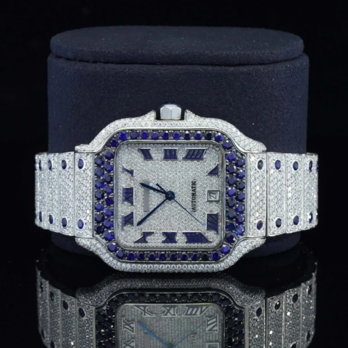 Iced Out Moissanite Watch Automatic Movement Blue And White For Men (view 5 of 5)