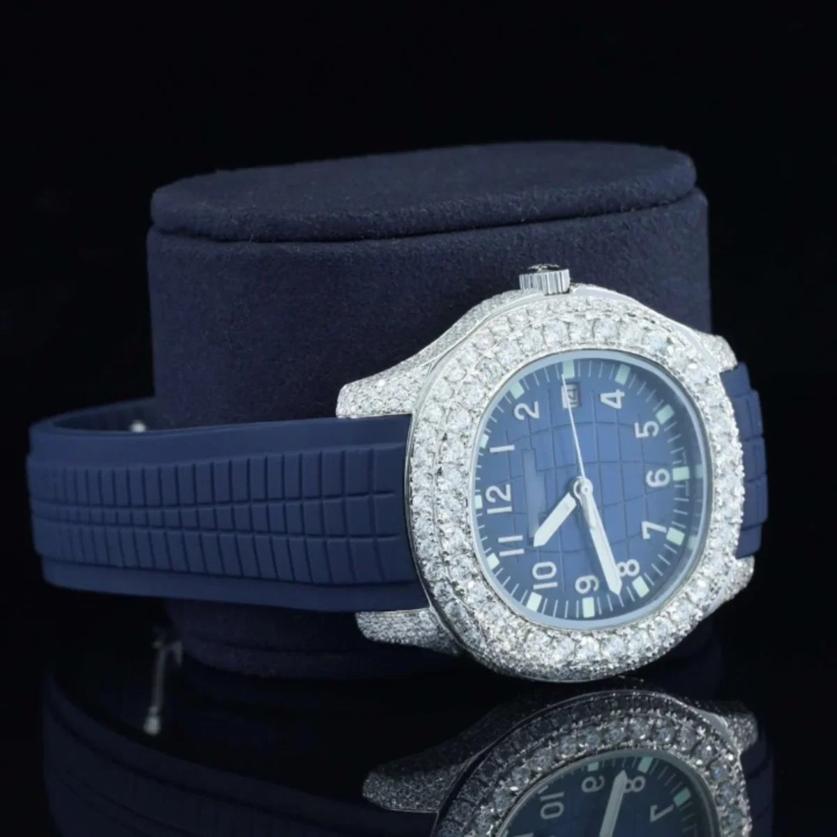 Iced Out Moissanite Watch Blue Color Belt Automatic Watch For Men (view 3 of 5)