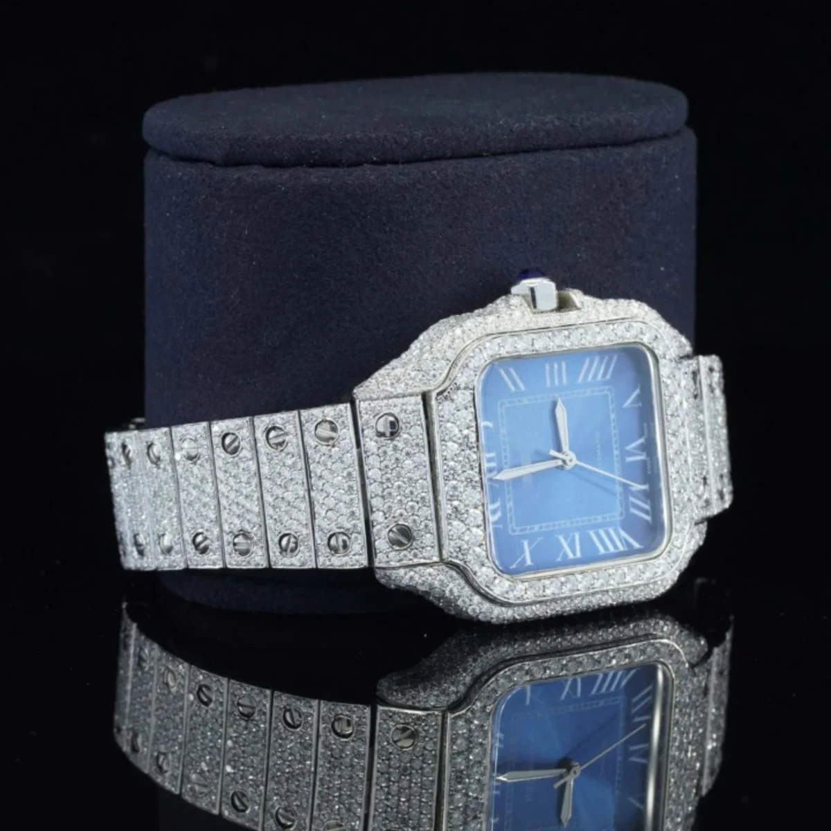Iced Out Moissanite Watch Blue Dial Metal Belt Fully Automatic For Men (view 2 of 5)