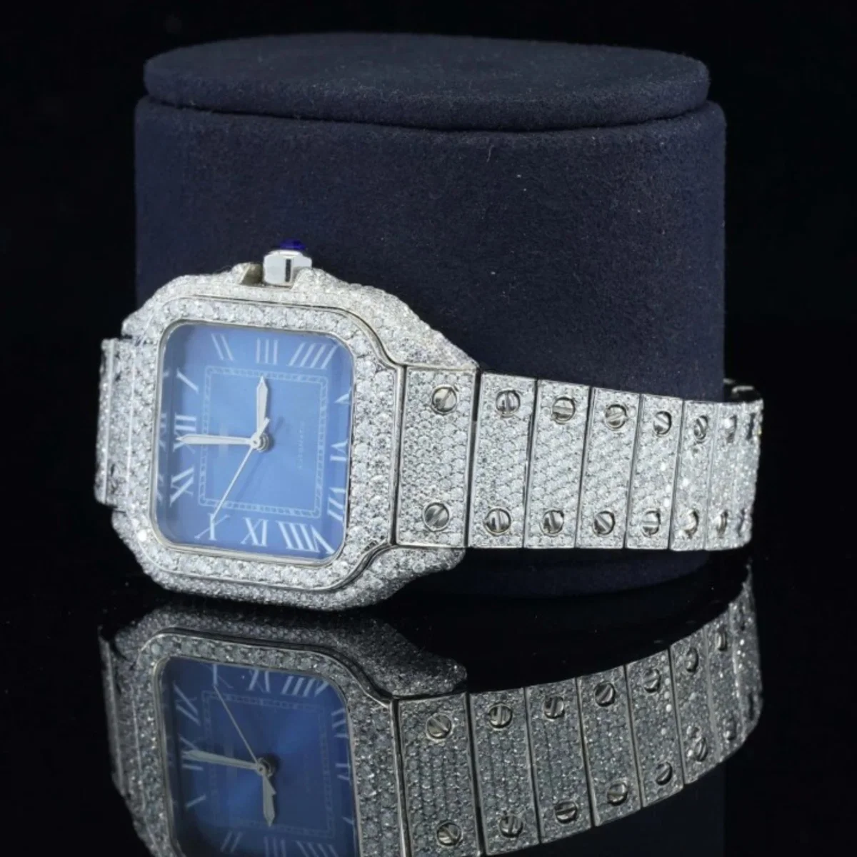 Iced Out Moissanite Watch Blue Dial Metal Belt Fully Automatic For Men (view 3 of 5)