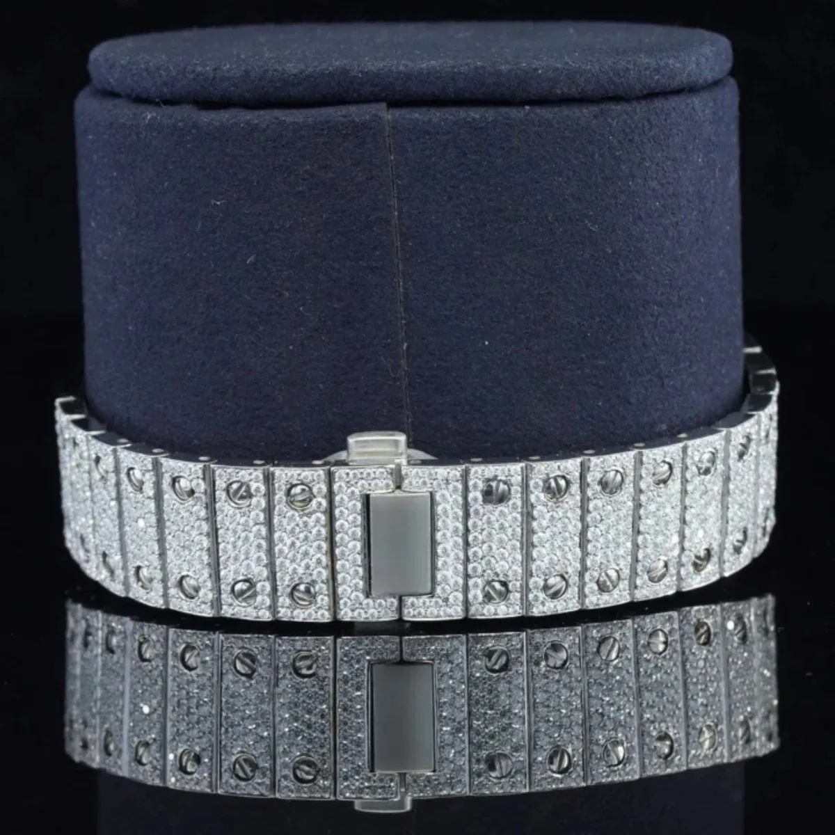 Iced Out Moissanite Watch Blue Dial Metal Belt Fully Automatic For Men (view 4 of 5)