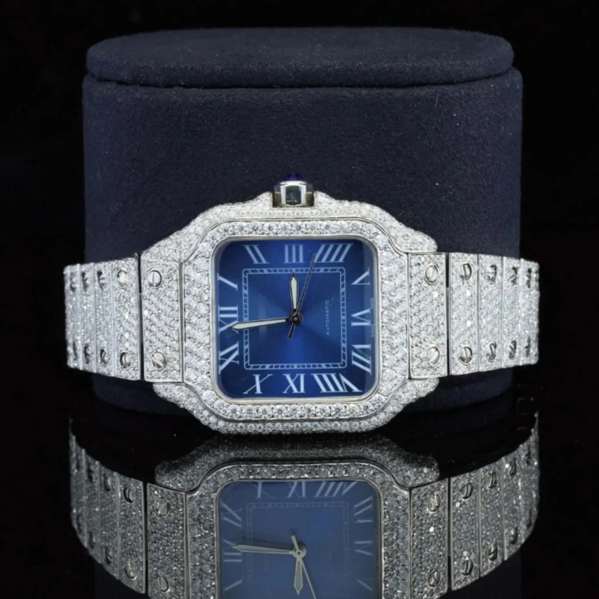 Iced Out Moissanite Watch Blue Dial Metal Belt Fully Automatic For Men (view 5 of 5)