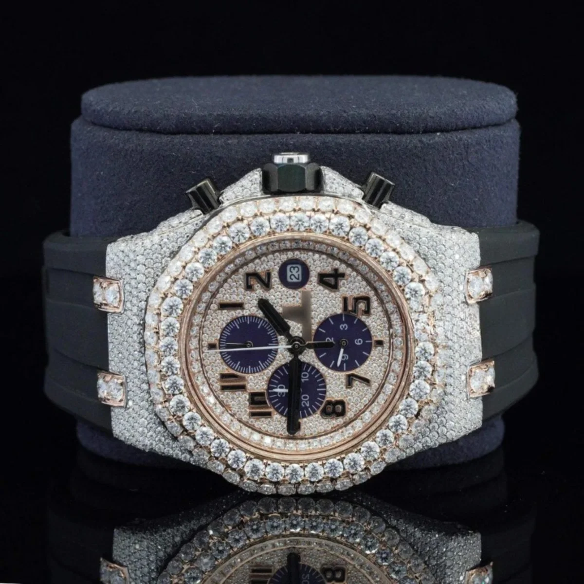 Luxury Moissanite Iced Out Watch For Men Automatic Rubber Belt