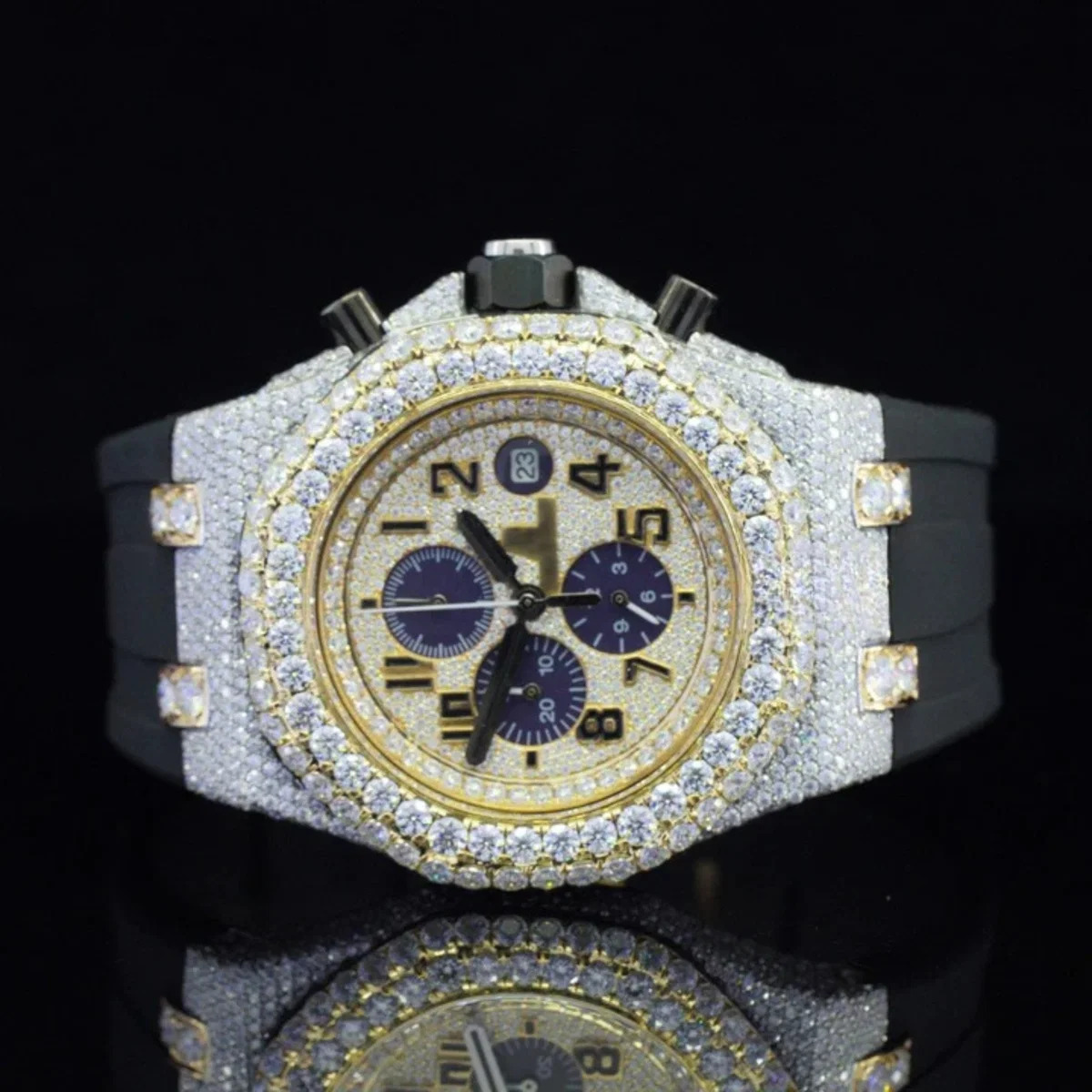 Luxury Moissanite Iced Out Watch For Men Automatic Rubber Belt (view 3 of 7)