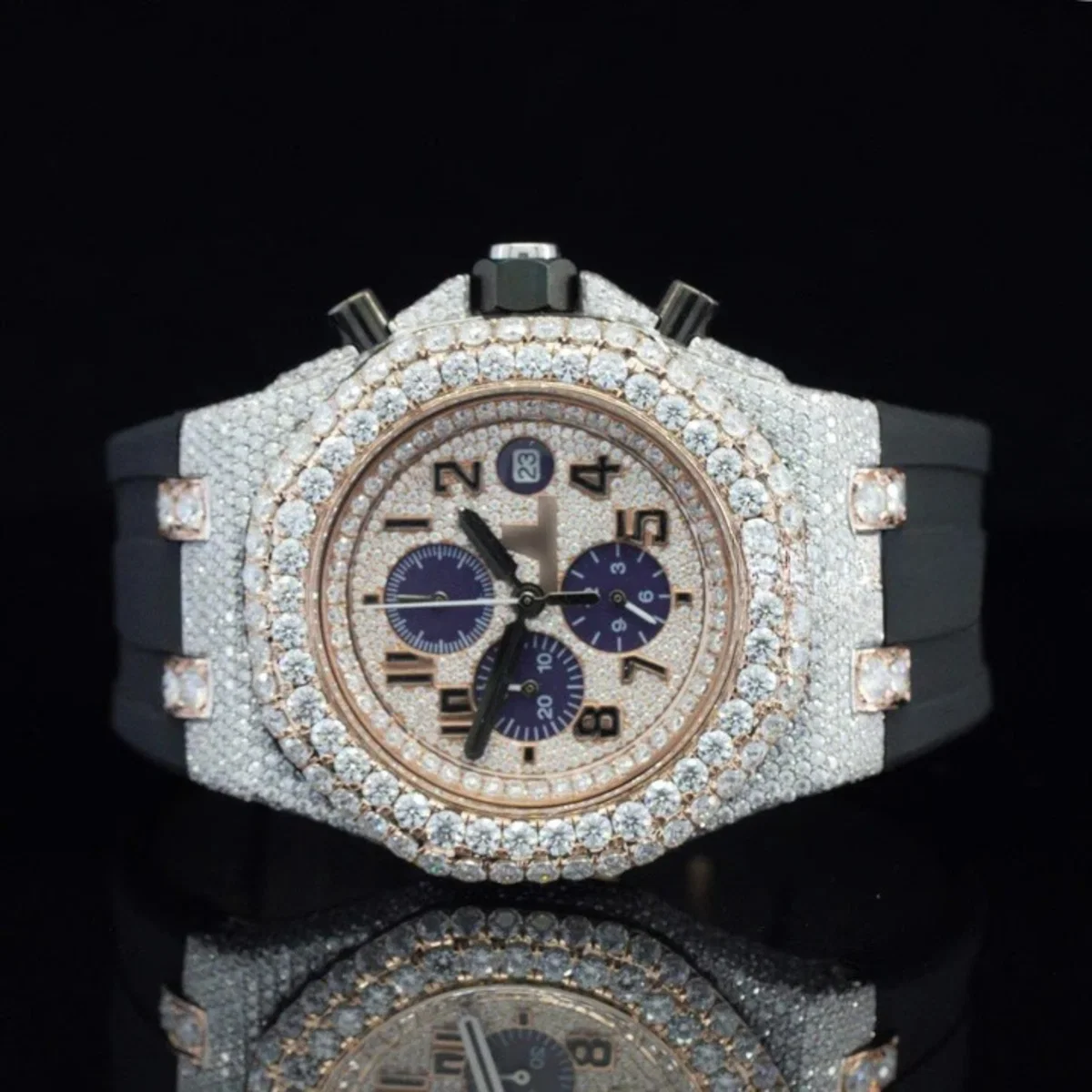 Luxury Moissanite Iced Out Watch For Men Automatic Rubber Belt (view 4 of 7)