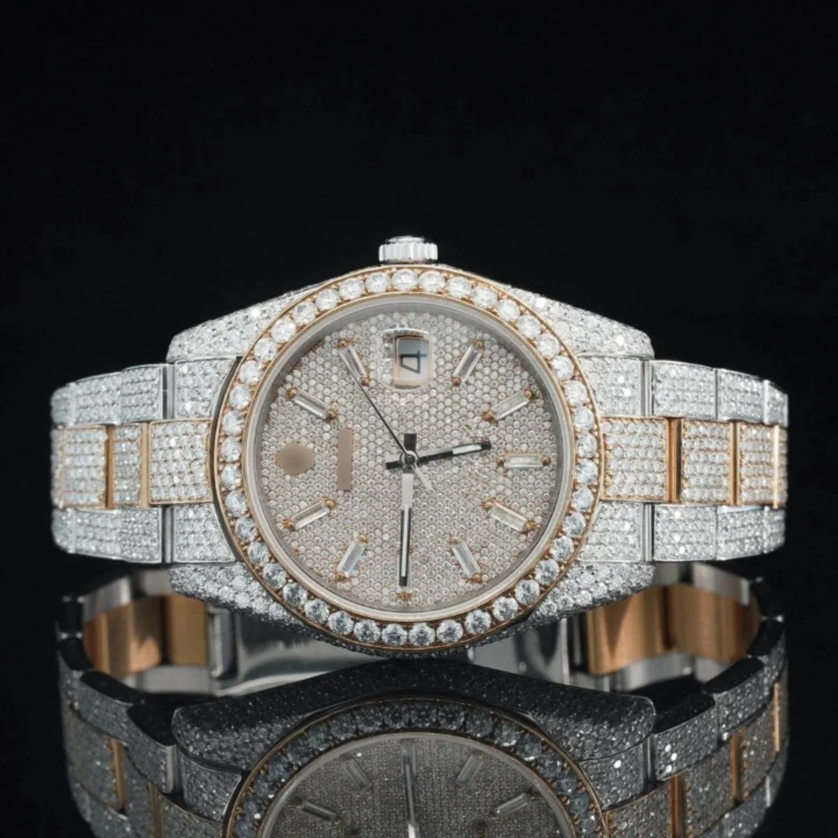 Iced Out Moissanite Watch Diamond Embellished Analog Fully Automatic