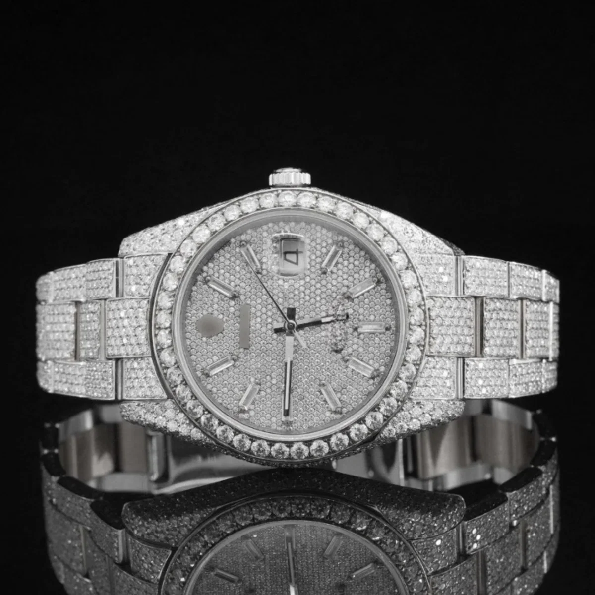 Iced Out Moissanite Watch Diamond Embellished Analog Fully Automatic (view 2 of 7)