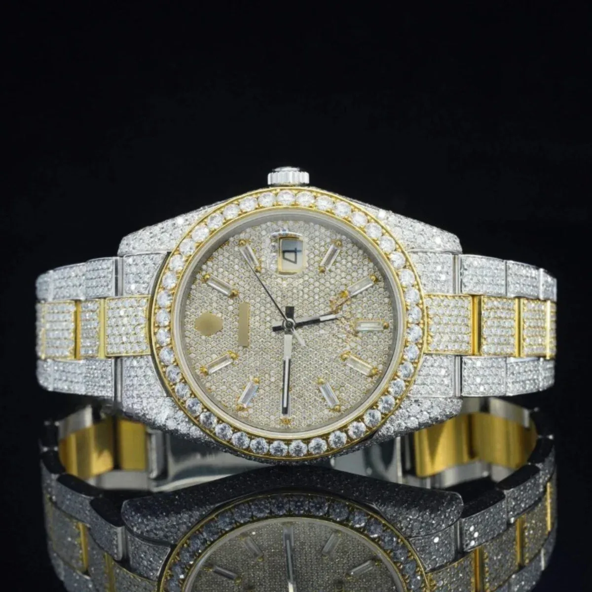 Iced Out Moissanite Watch Diamond Embellished Analog Fully Automatic (view 3 of 7)